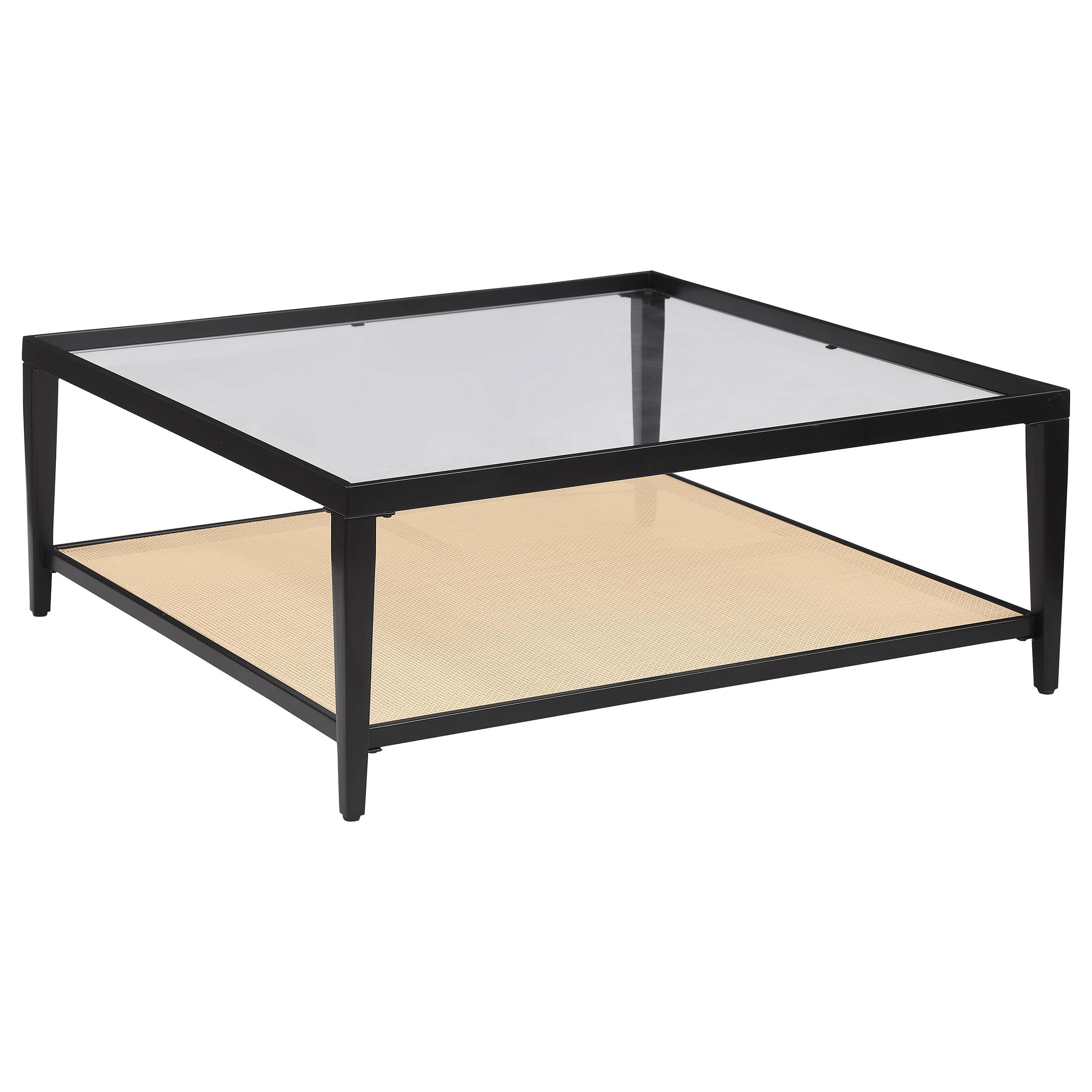 Coaster Furniture Amherst 710658 Glass Top Metal with Cane Shelf Coffee Table – Black