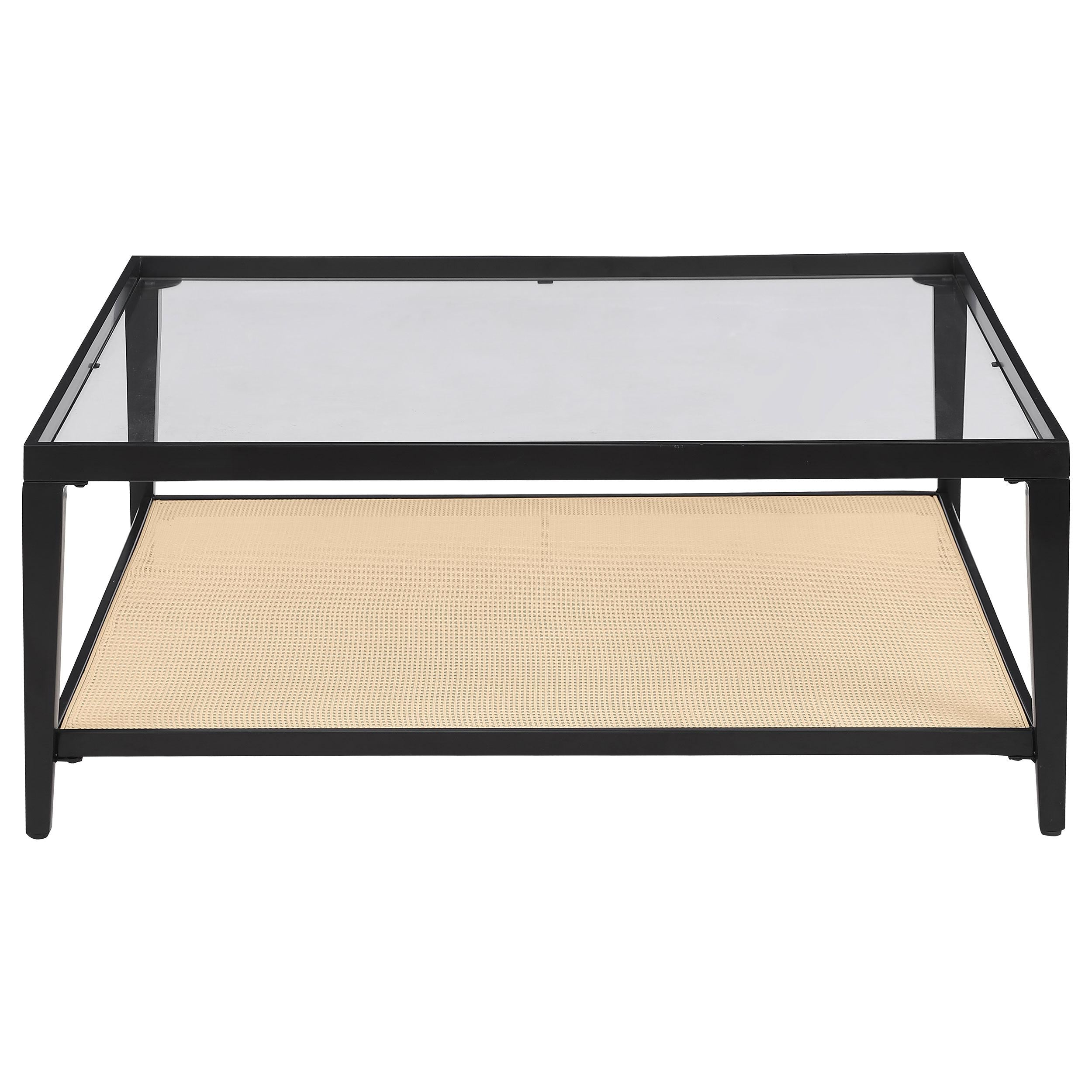 Coaster Furniture Amherst 710658 Glass Top Metal with Cane Shelf Coffee Table - Black - Image 3