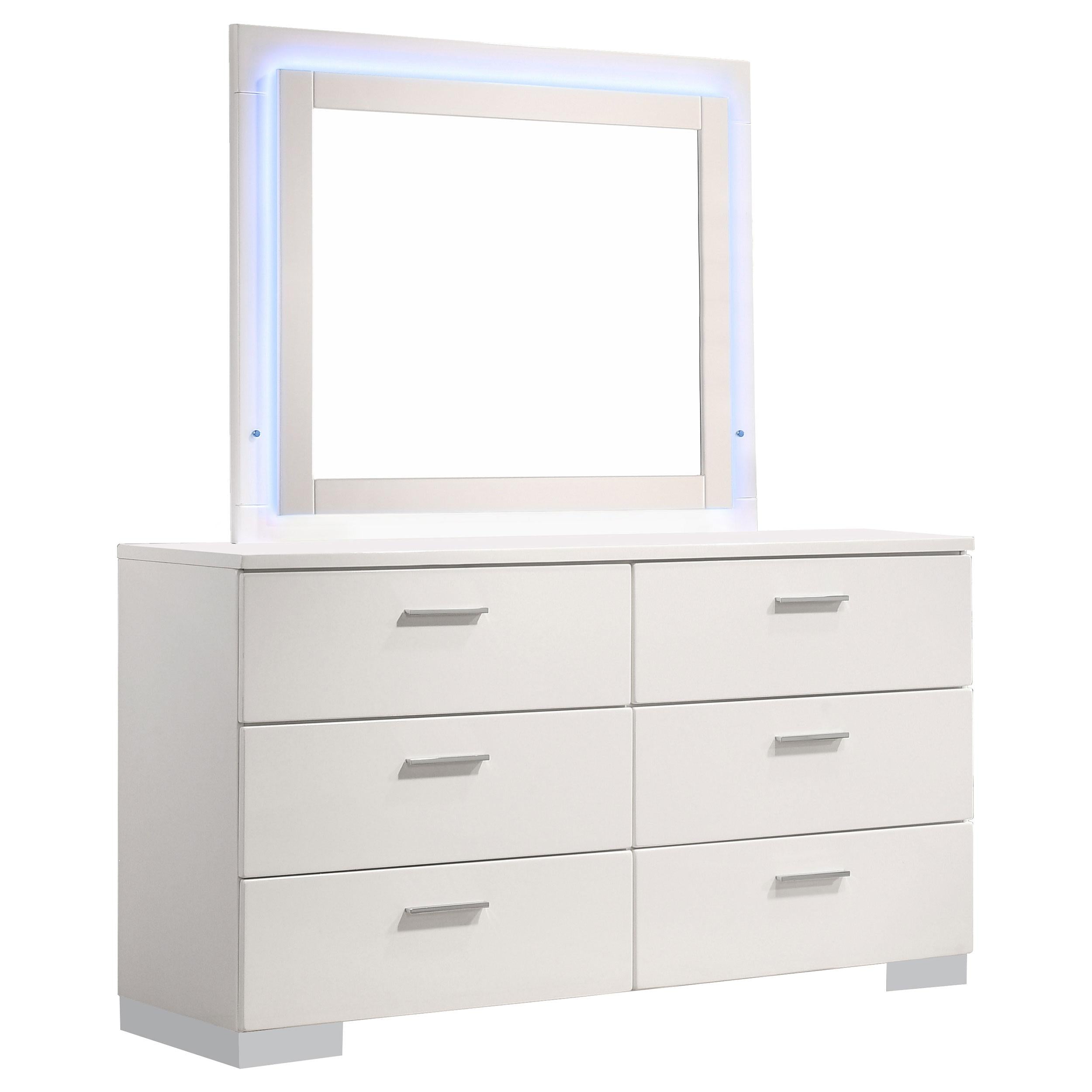 Coaster Furniture Felicity 203503ML 6-Drawer Dresser with LED Mirror - White High Gloss - Image 1