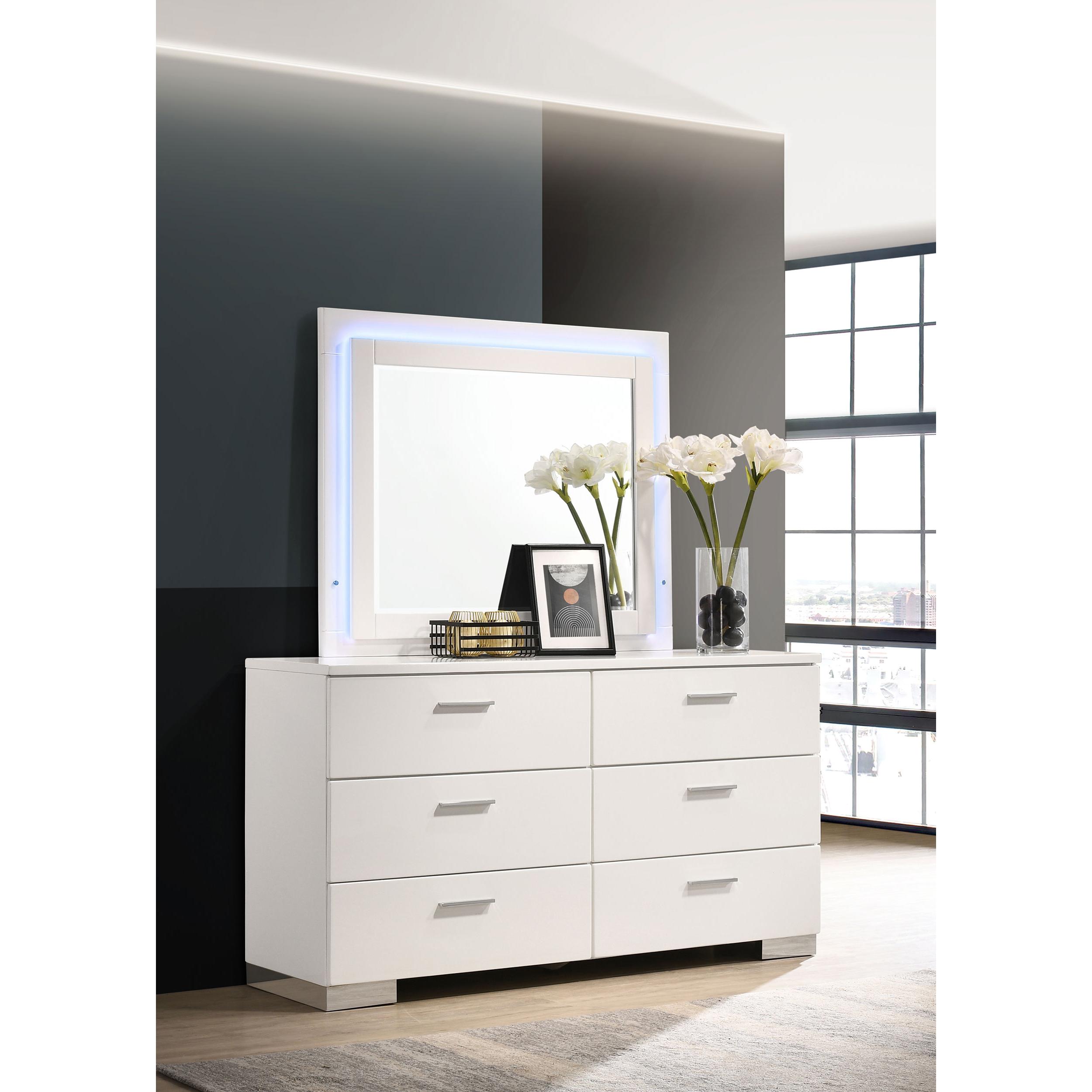 Coaster Furniture Felicity 203503ML 6-Drawer Dresser with LED Mirror - White High Gloss - Image 2