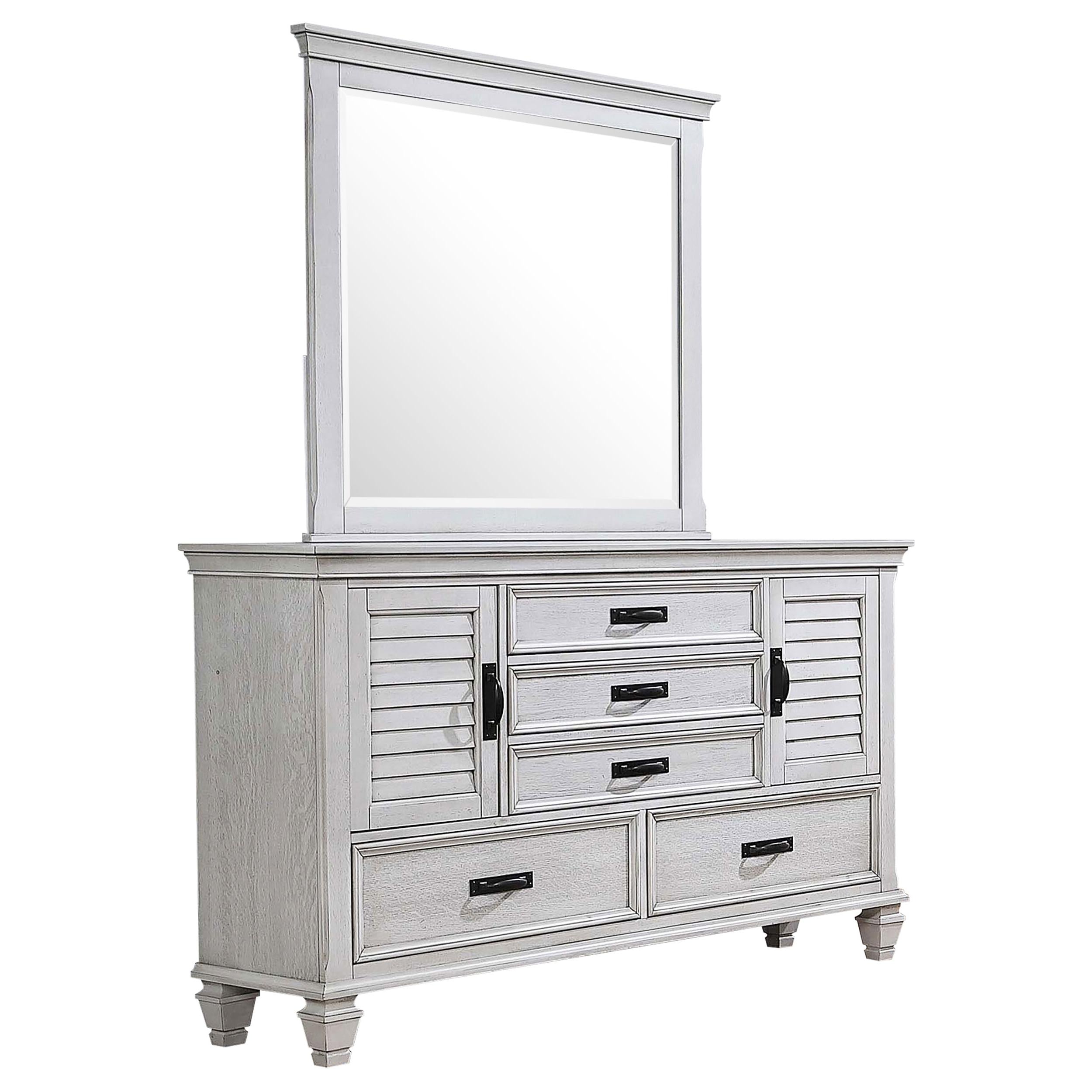 Coaster Furniture Franco 205333M 5-Drawer Dresser with Mirror - Distressed White - Image 1