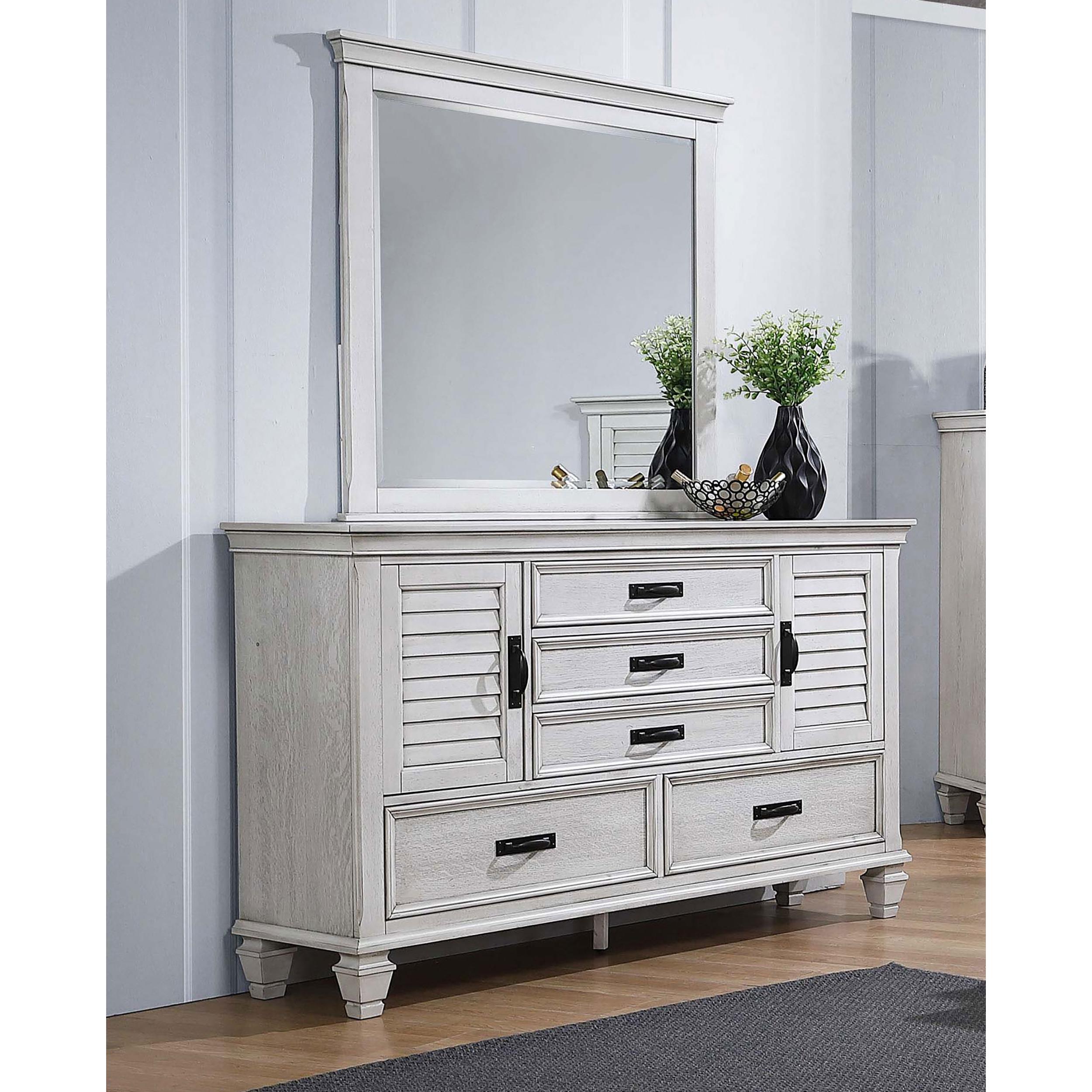 Coaster Furniture Franco 205333M 5-Drawer Dresser with Mirror - Distressed White - Image 2