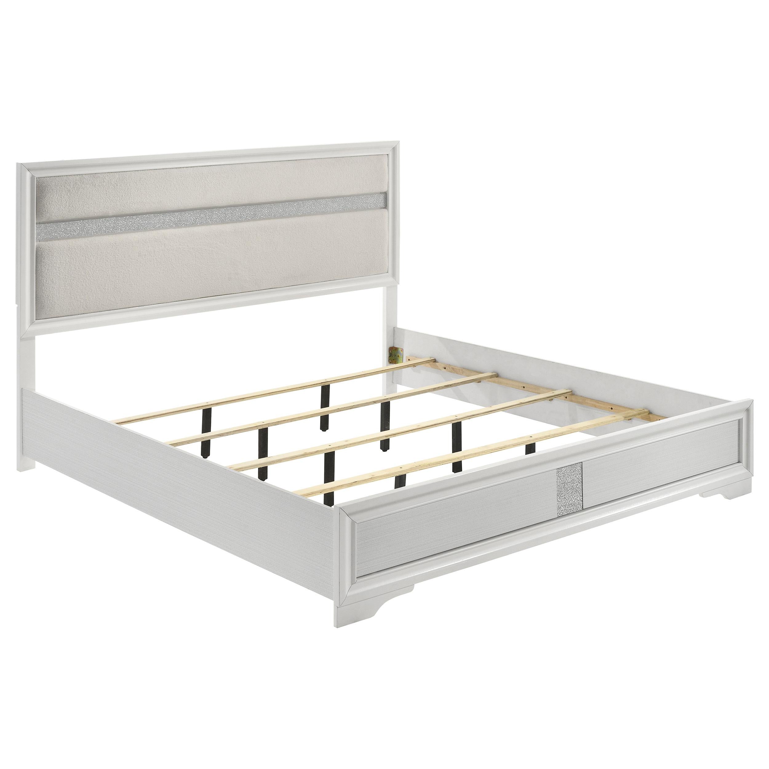 Coaster Furniture Miranda 205110KE 54-inch Upholstered Eastern King Panel Bed - White - Image 1