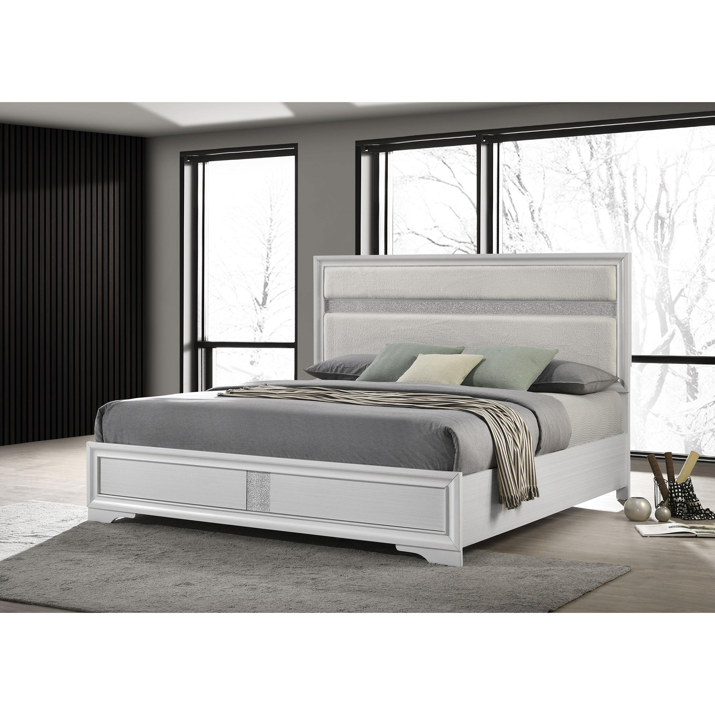 Coaster Furniture Miranda 205110KE 54-inch Upholstered Eastern King Panel Bed - White - Image 2