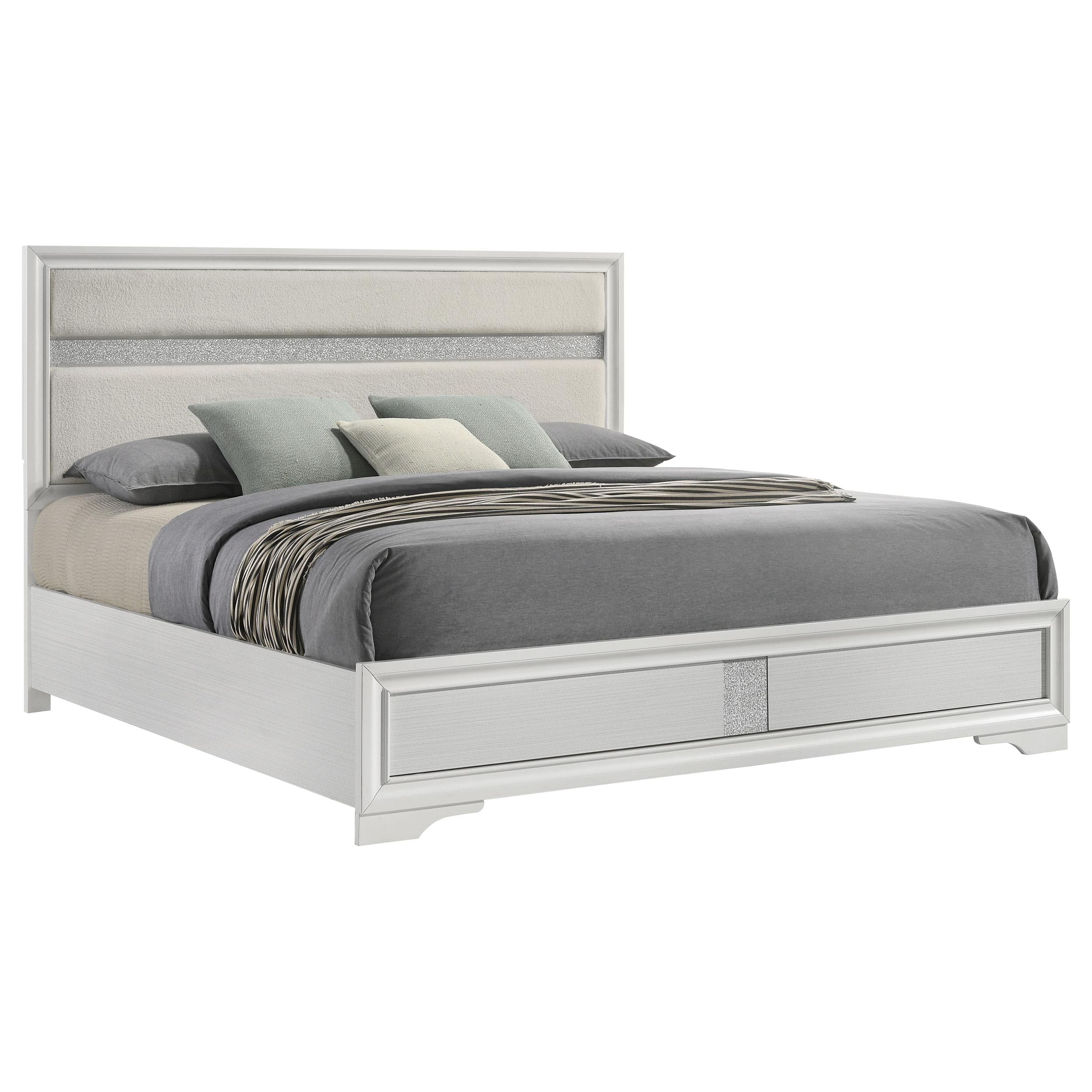 Coaster Furniture Miranda 205110KE 54-inch Upholstered Eastern King Panel Bed - White - Image 3