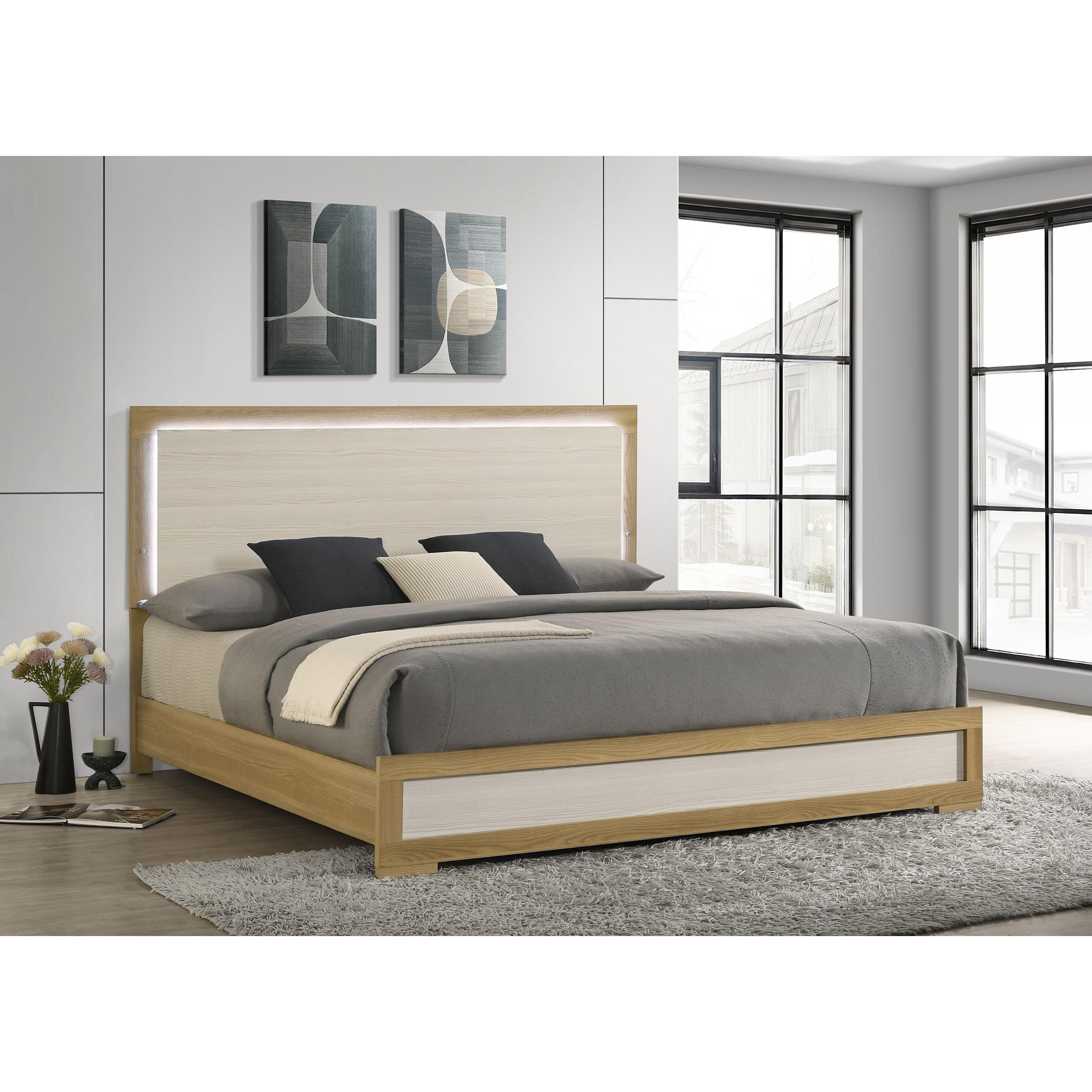 Coaster Furniture Hyland 215651KE Eastern King Panel Bed LED Headboard - Natural - Image 2