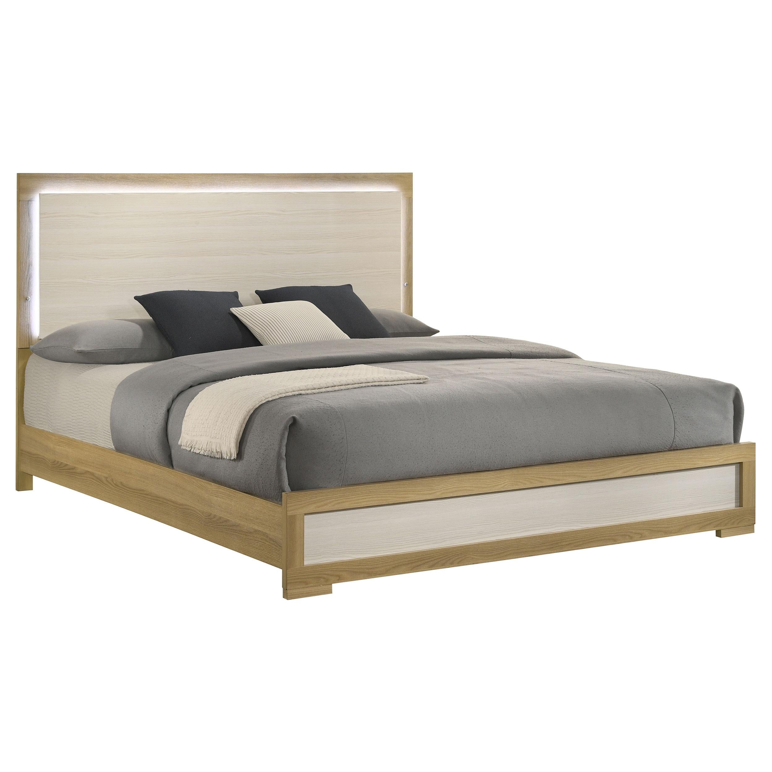 Coaster Furniture Hyland 215651KE Eastern King Panel Bed LED Headboard - Natural - Image 3