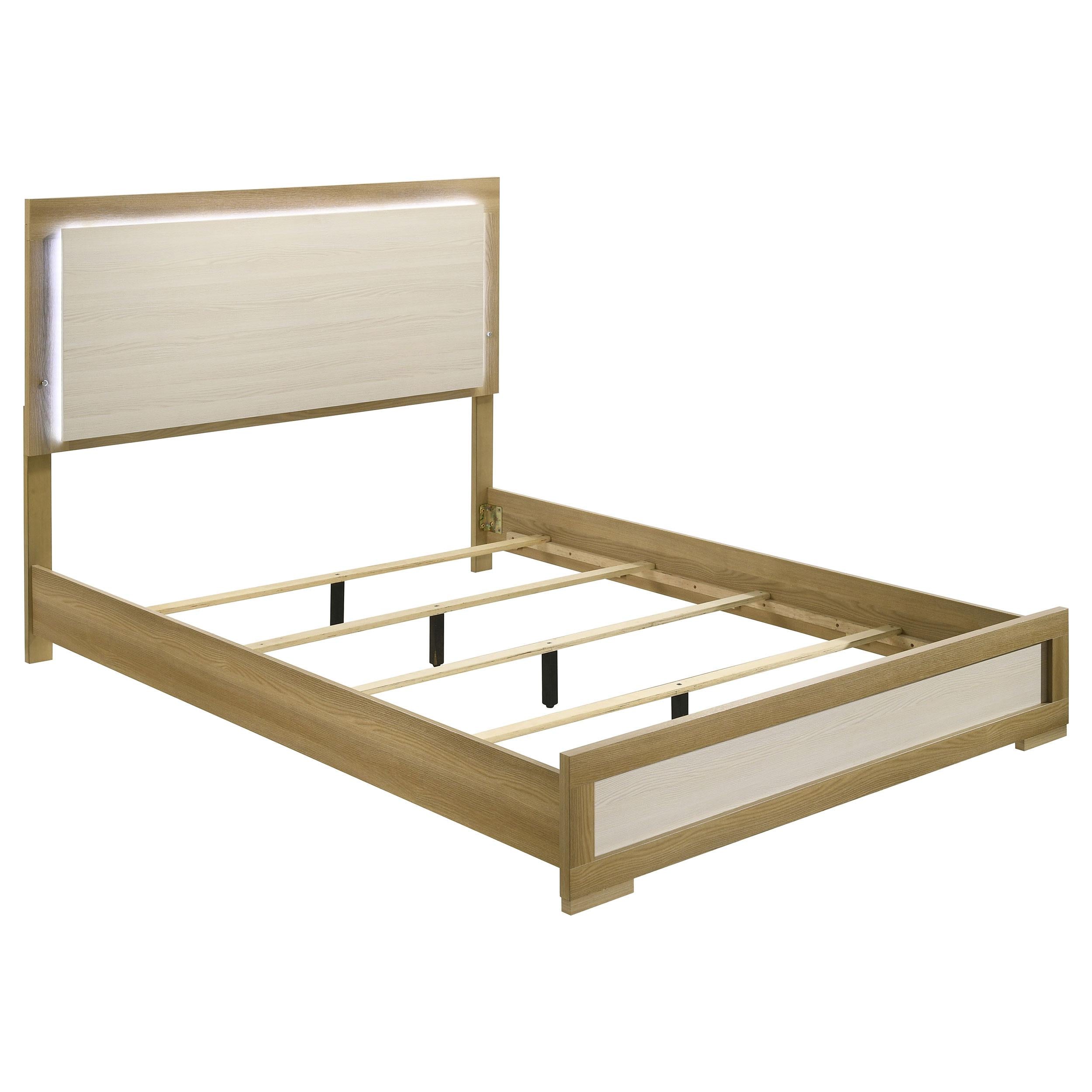 Coaster Furniture Hyland 215651Q Wood Queen LED Panel Bed - Natural and White - Image 1