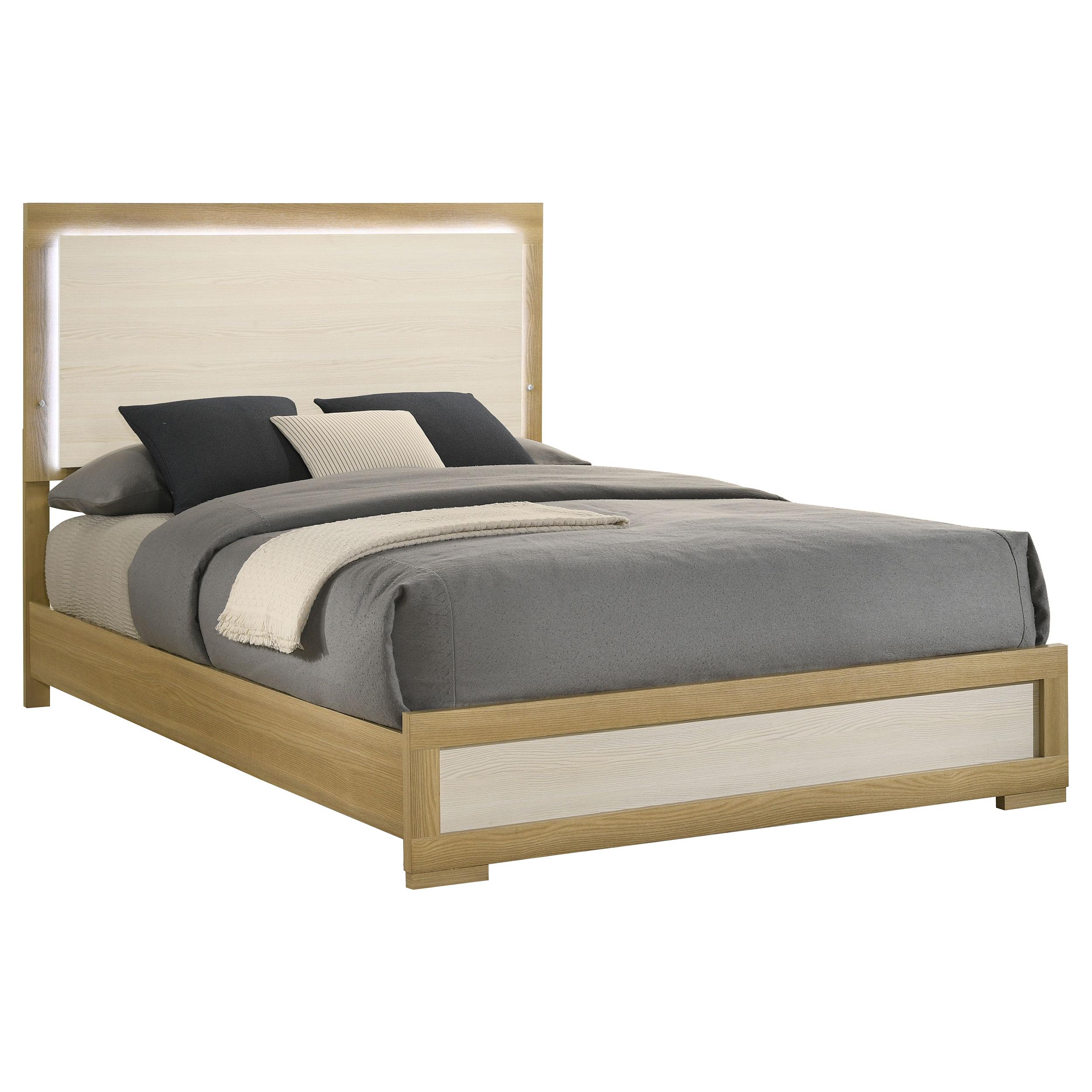 Coaster Furniture Hyland 215651Q Wood Queen LED Panel Bed - Natural and White - Image 3