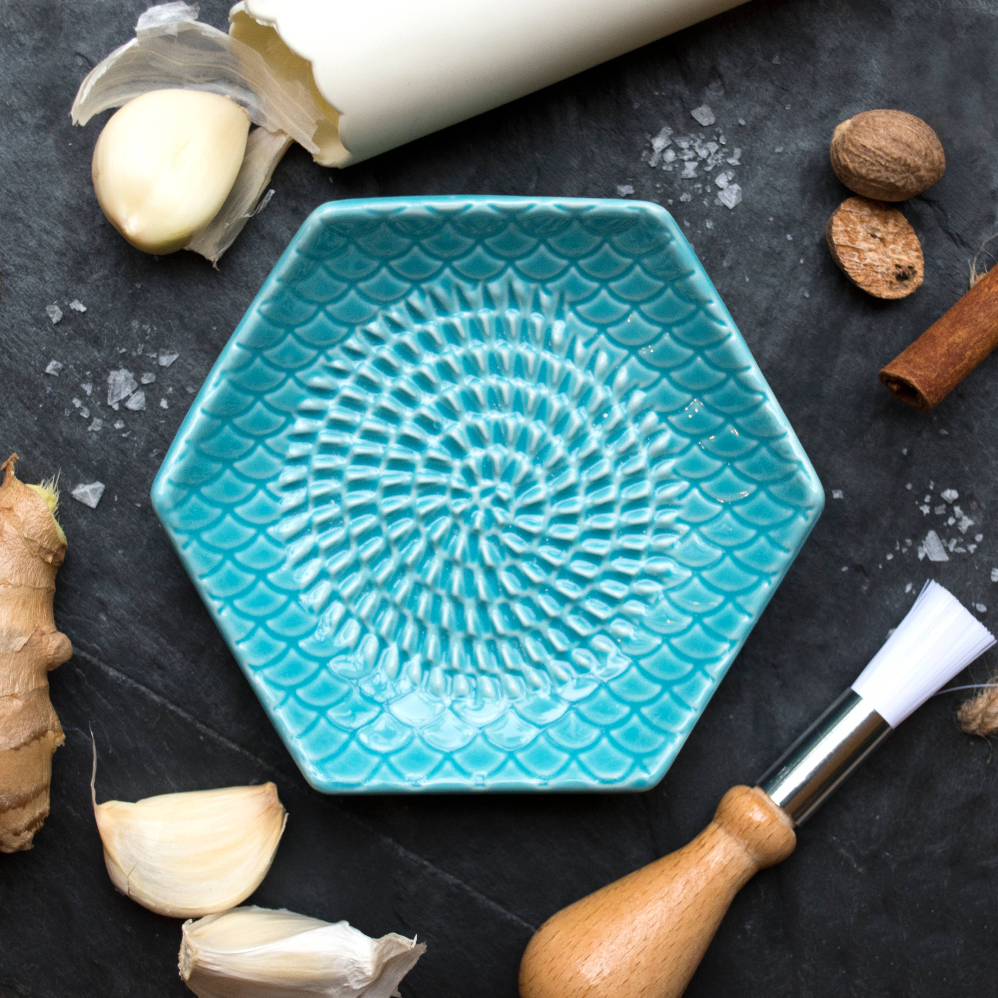 Turquoise 3 Piece Set: Ceramic Grater, Peeler, Brush - Image 1