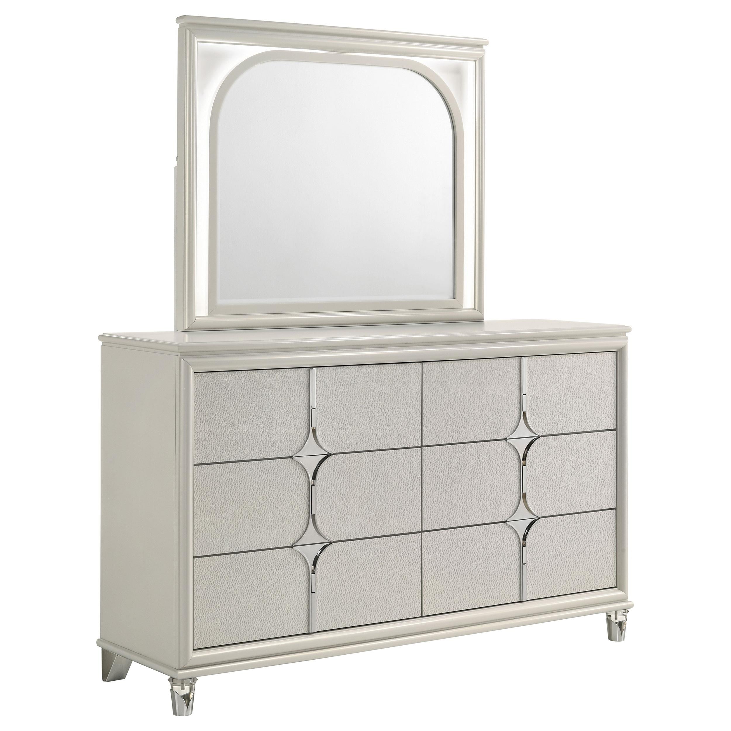 Coaster Furniture Olivia 224953M 6-Drawer Dresser and LED Mirror - Pearl White - Image 1