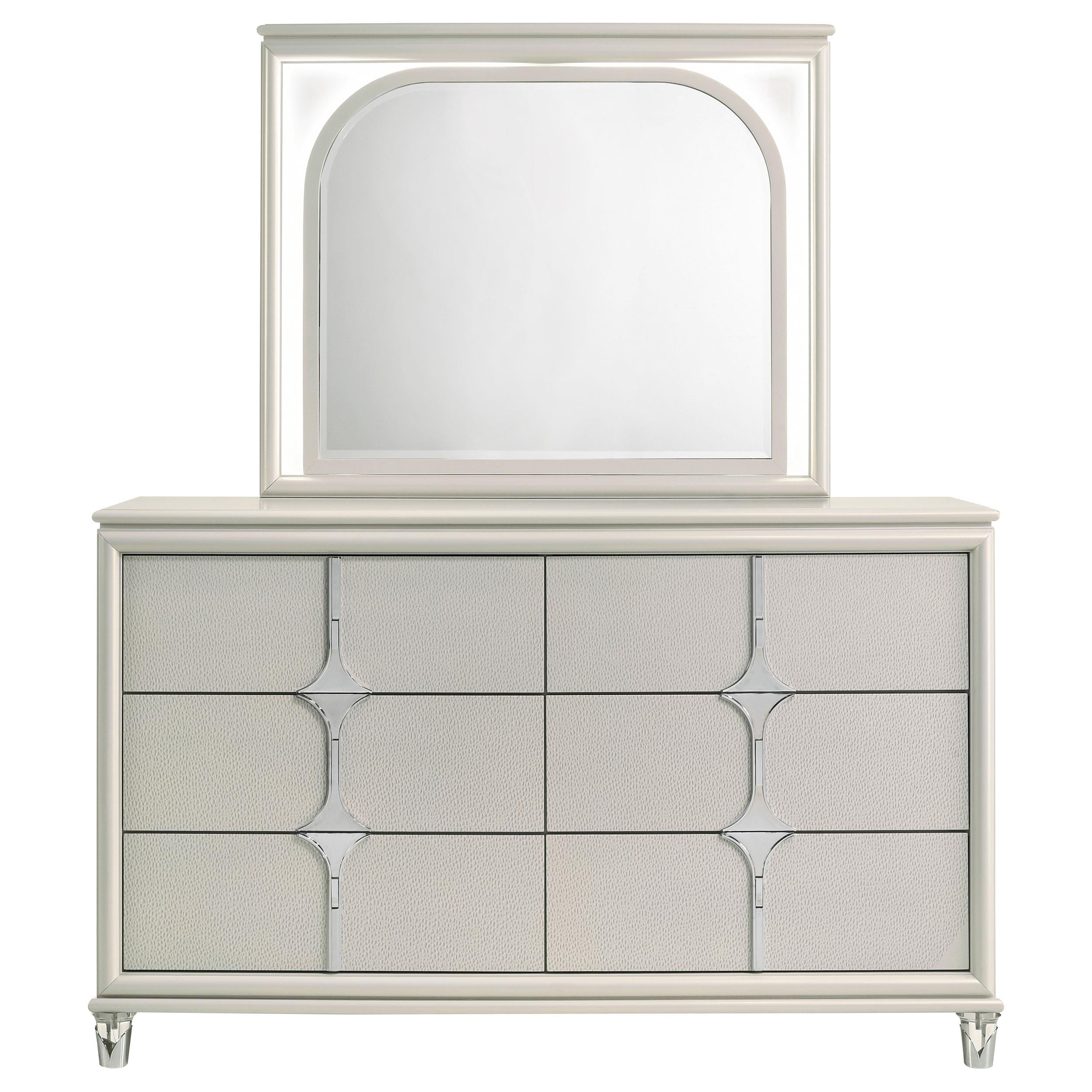 Coaster Furniture Olivia 224953M 6-Drawer Dresser and LED Mirror - Pearl White - Image 2