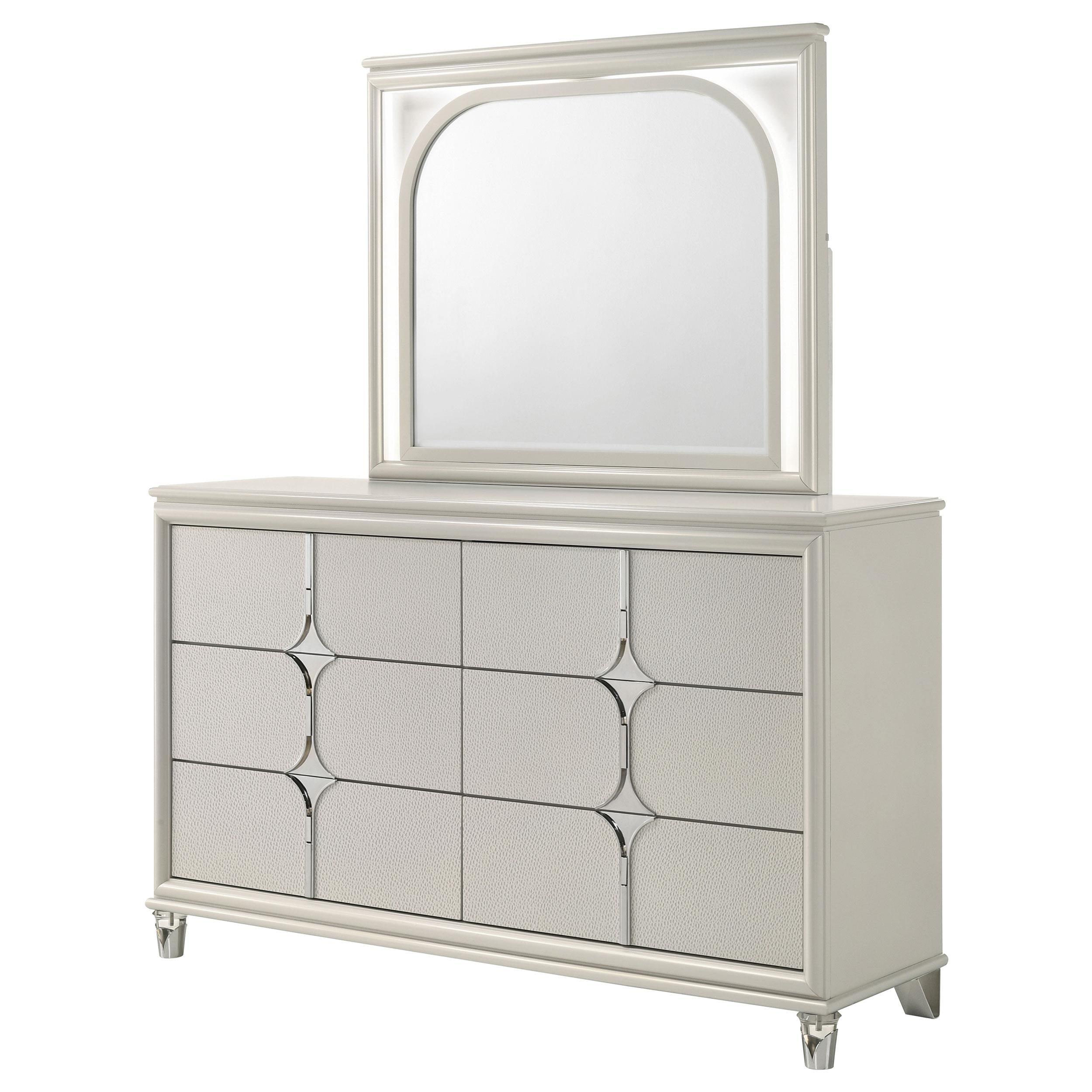 Coaster Furniture Olivia 224953M 6-Drawer Dresser and LED Mirror - Pearl White - Image 3