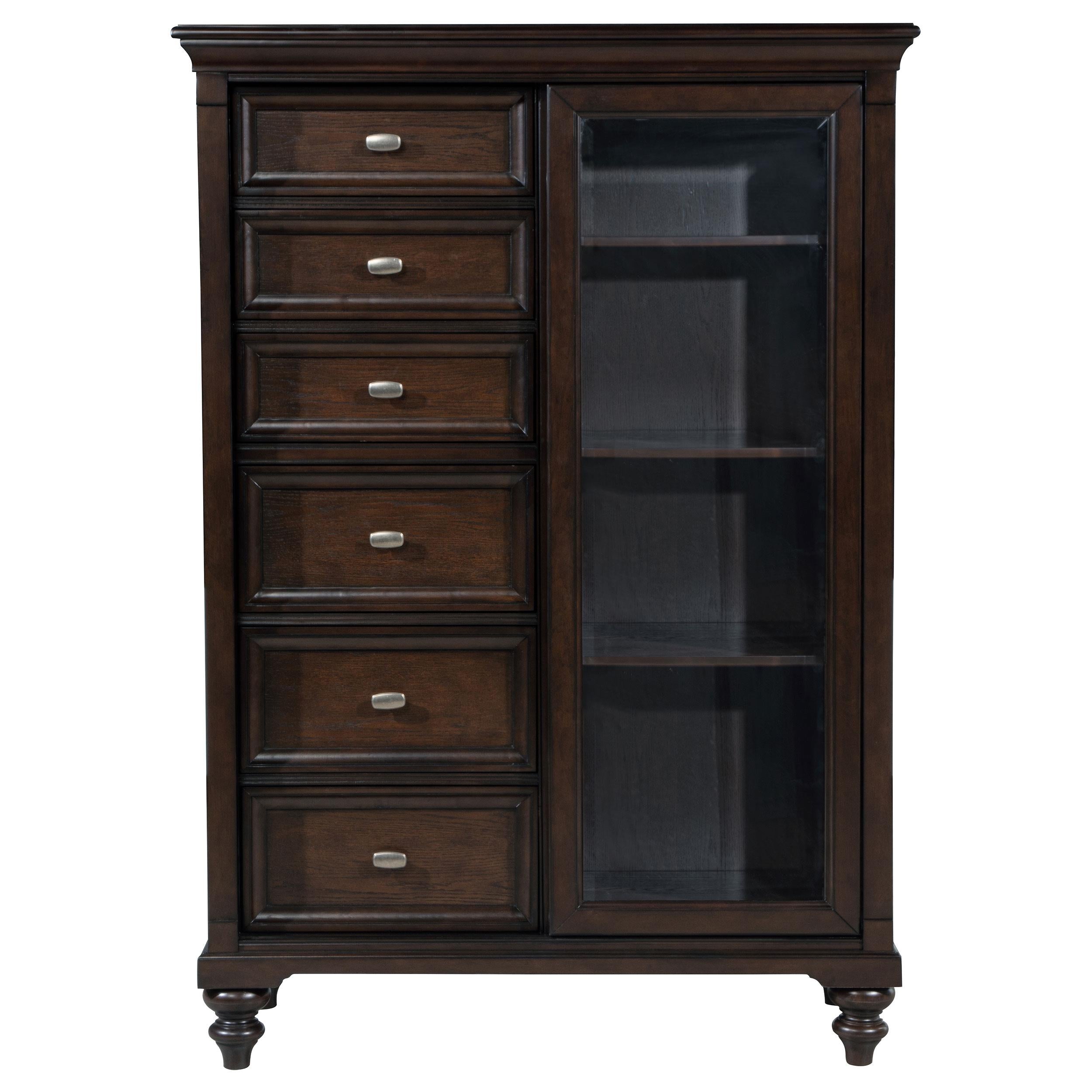 Coaster Furniture Andover 223637 6-Drawer Tempered Glass Door Chest - Dark Oak - Image 1