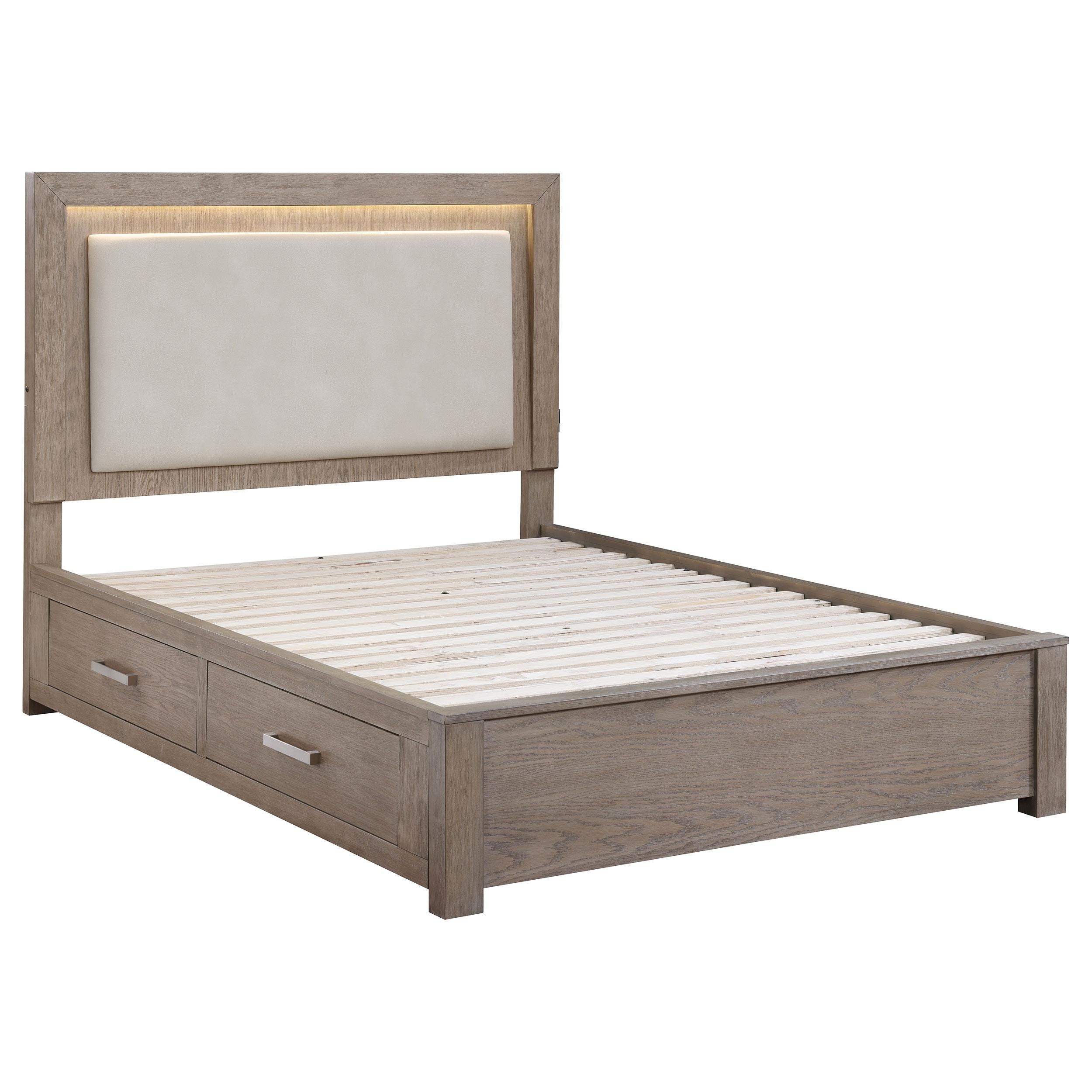 Coaster Furniture Kenora 224850Q 56-inch Queen LED Storage Bed - Barley Brown - Image 1
