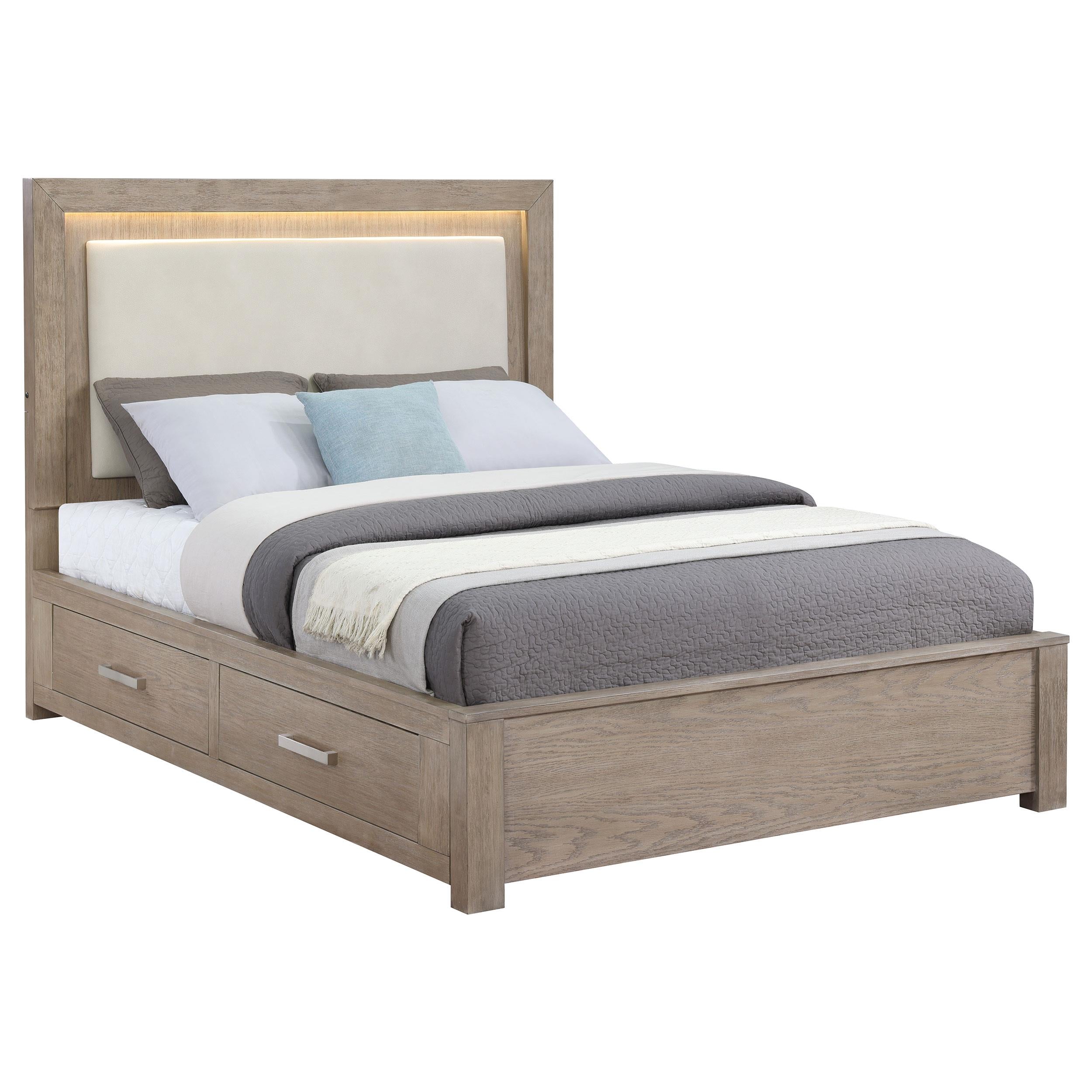 Coaster Furniture Kenora 224850Q 56-inch Queen LED Storage Bed - Barley Brown - Image 3