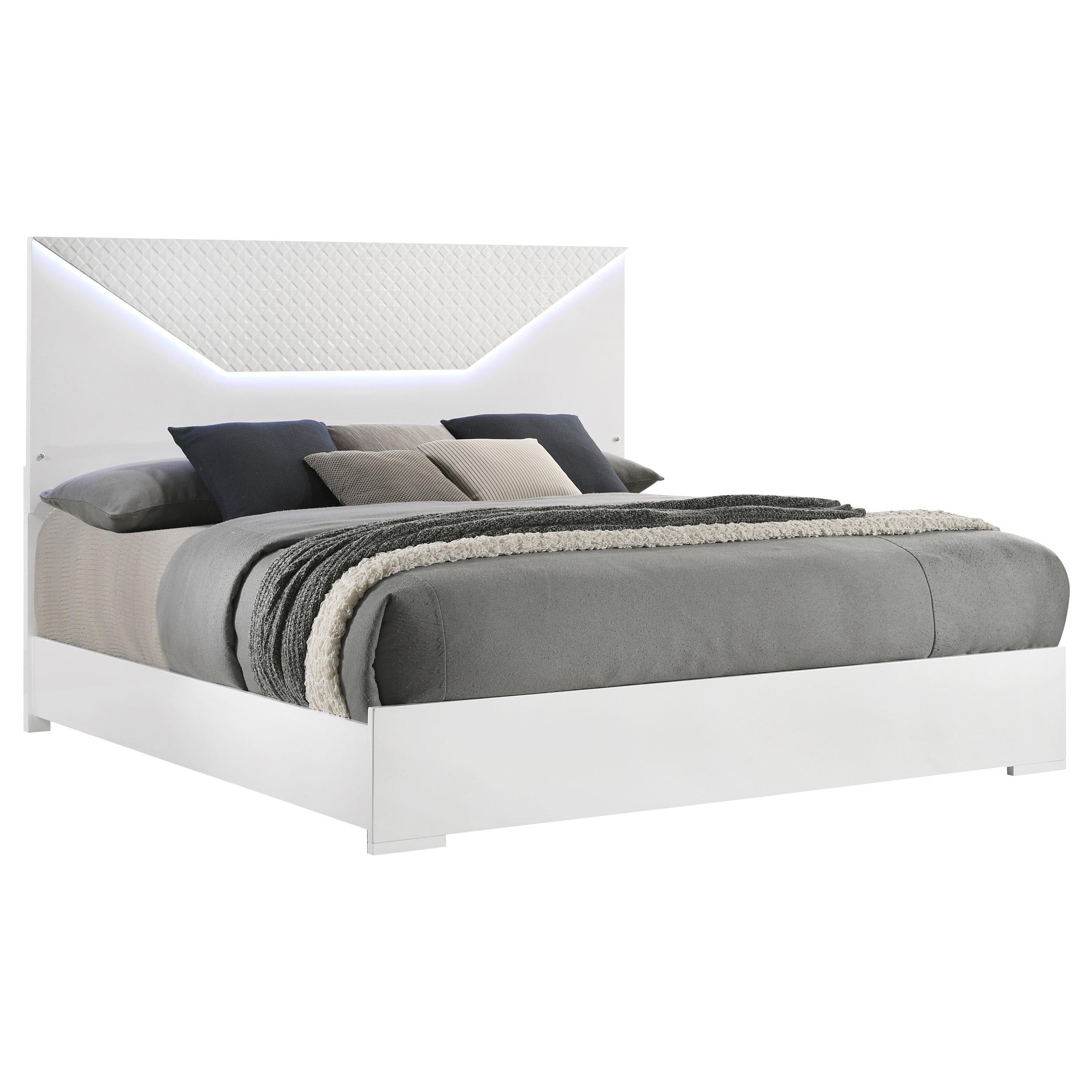 Coaster Furniture Ives 224941Q Queen Panel Bed LED Headboard - White High Gloss - Image 2