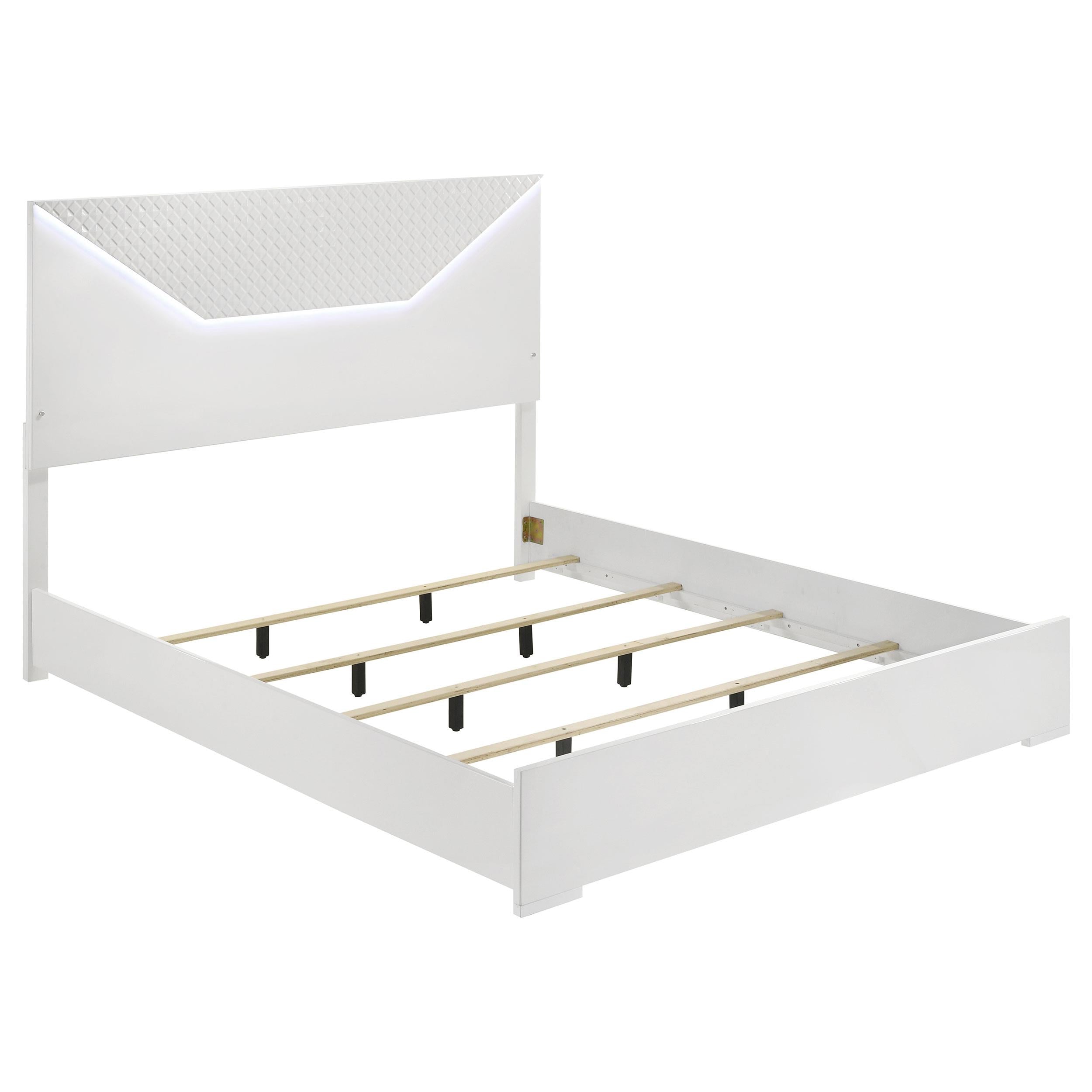 Coaster Furniture Ives 224941KE Eastern King Panel Bed LED Headboard - White High Gloss - Image 1
