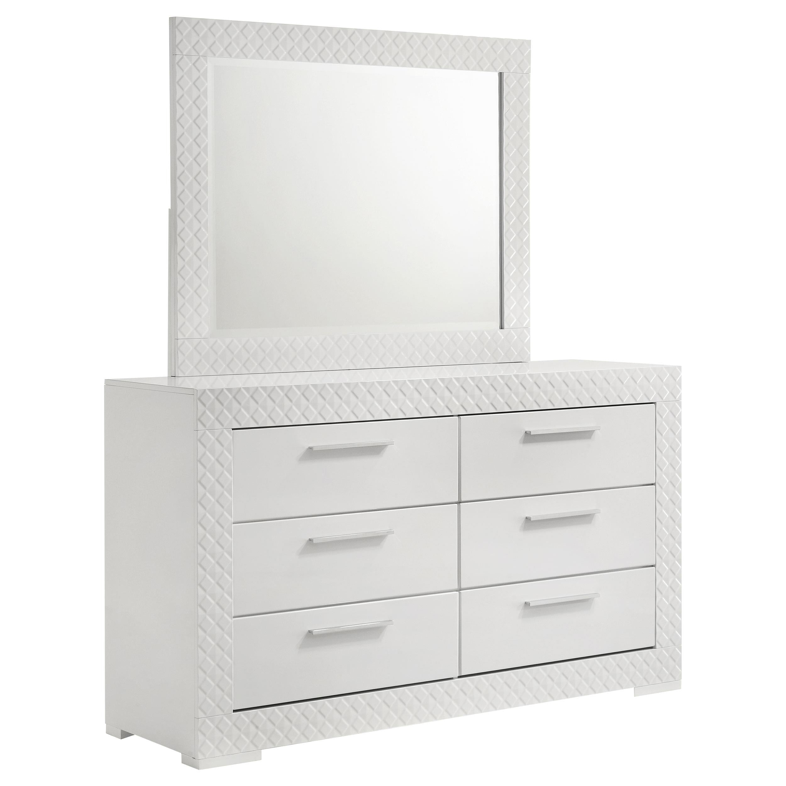 Coaster Furniture Ives 224943M 6-Drawer Dresser and Mirror - White High Gloss - Image 1