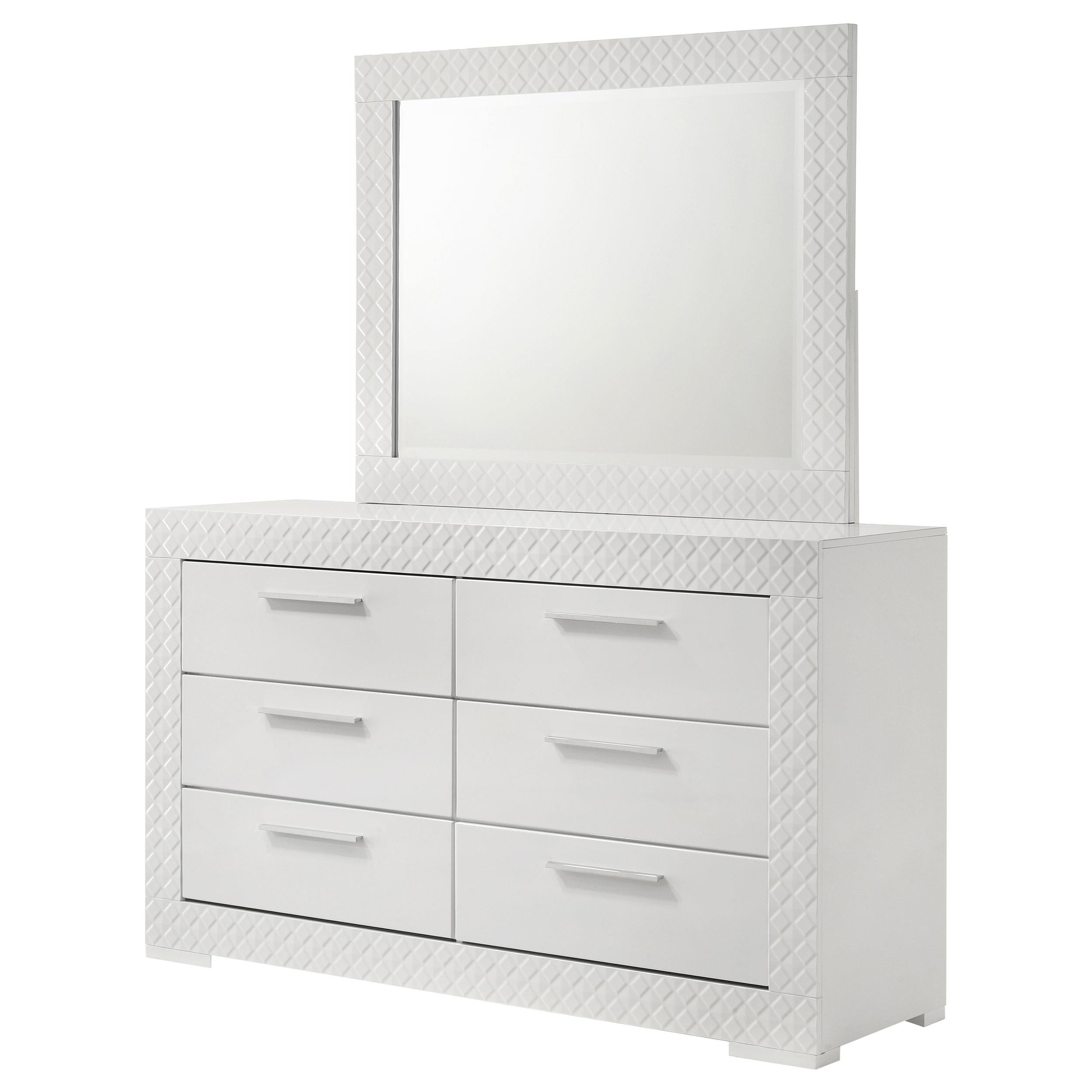 Coaster Furniture Ives 224943M 6-Drawer Dresser and Mirror - White High Gloss - Image 3