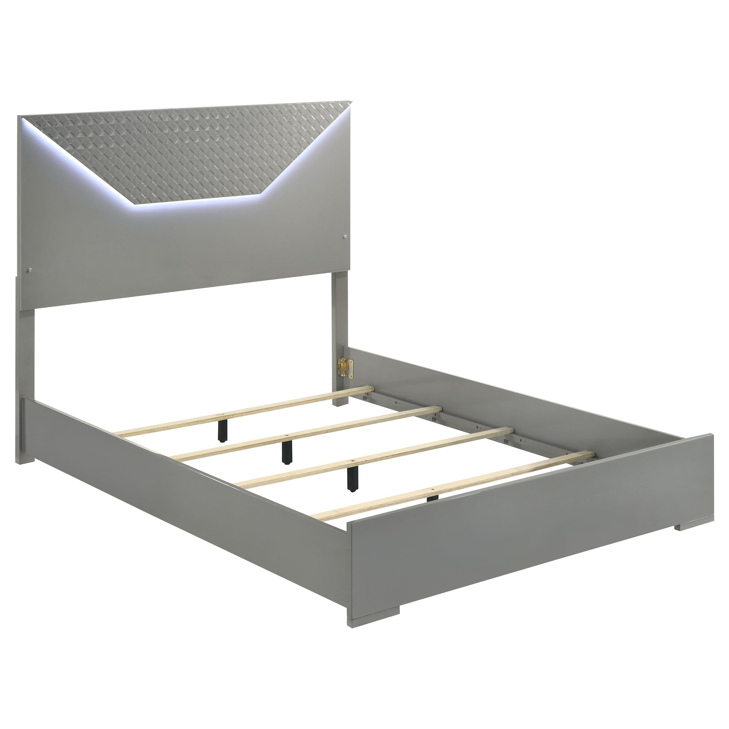Coaster Furniture Ives 224971Q Queen Panel Bed LED Headboard - Grey High Gloss - Image 1
