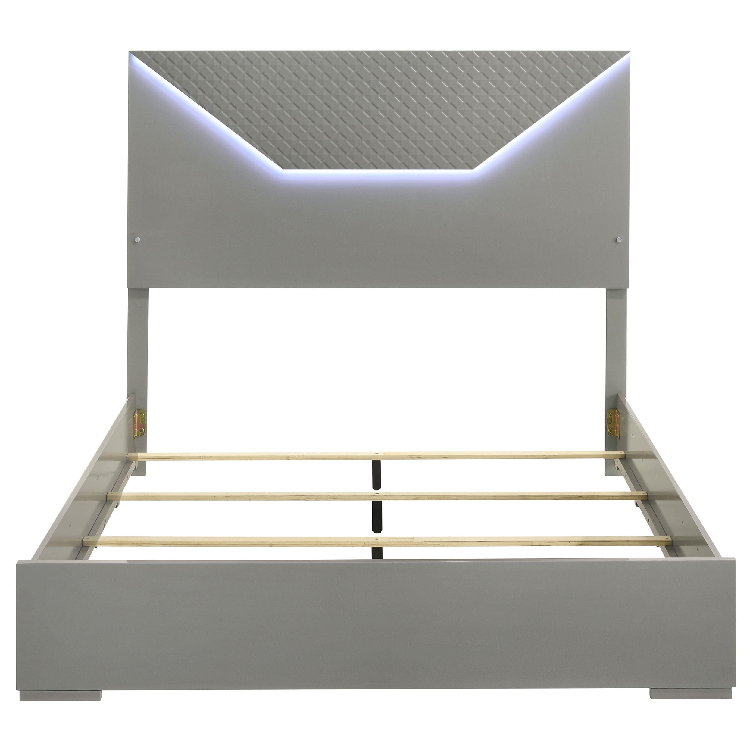 Coaster Furniture Ives 224971Q Queen Panel Bed LED Headboard - Grey High Gloss - Image 3