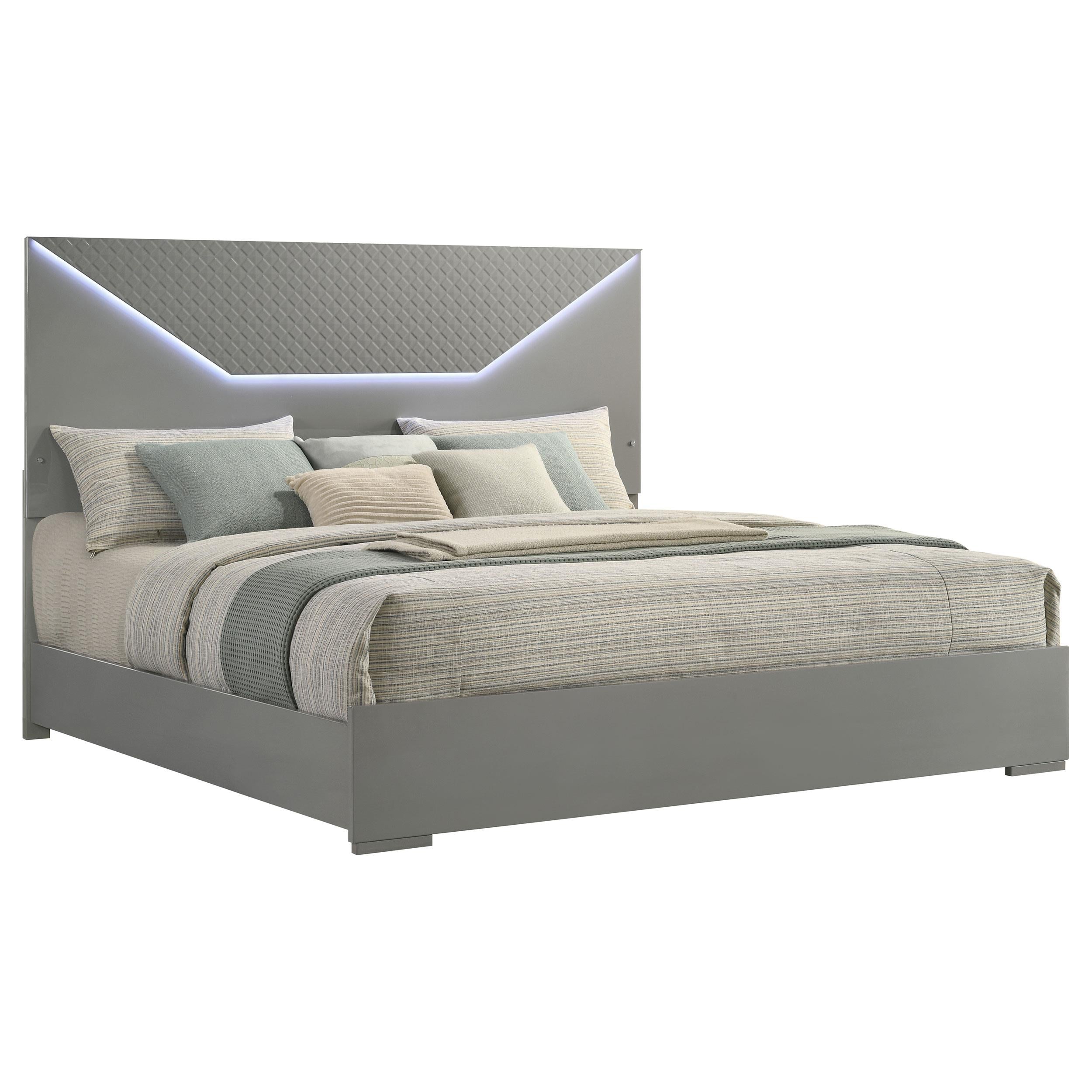 Coaster Furniture Ives 224971KE Eastern King Panel Bed LED Headboard - Grey High Gloss - Image 2