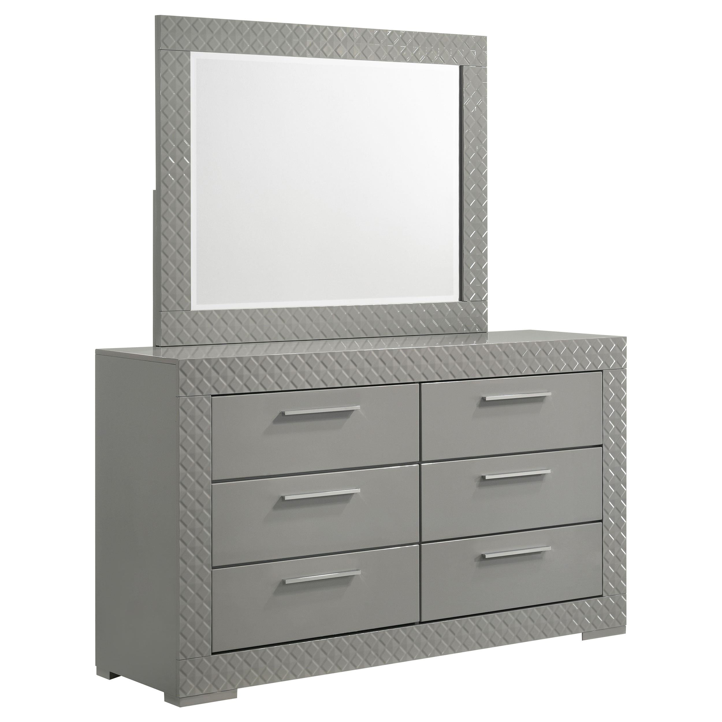 Coaster Furniture Ives 224973M 6-Drawer Dresser and Mirror - Grey High Gloss - Image 1