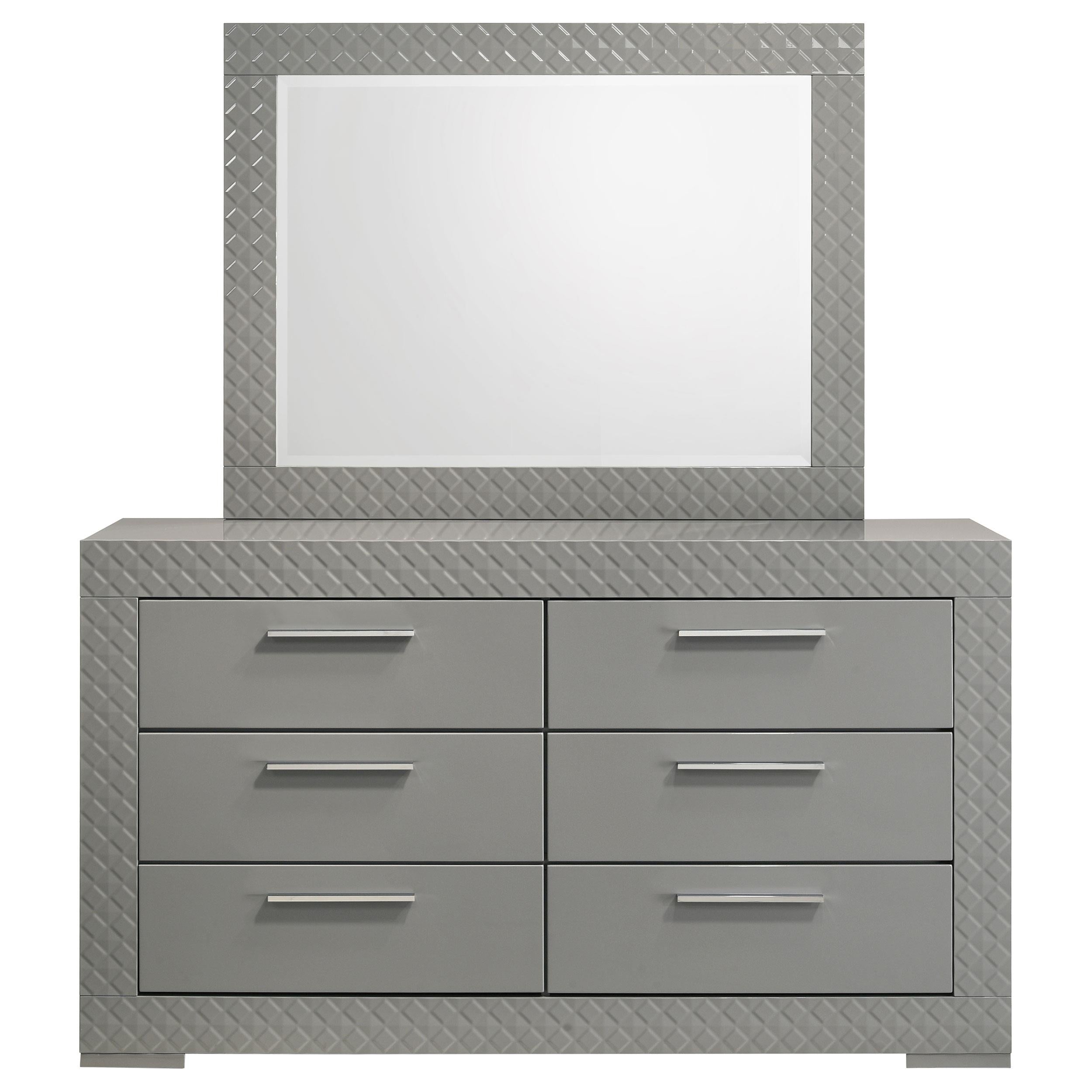 Coaster Furniture Ives 224973M 6-Drawer Dresser and Mirror - Grey High Gloss - Image 2