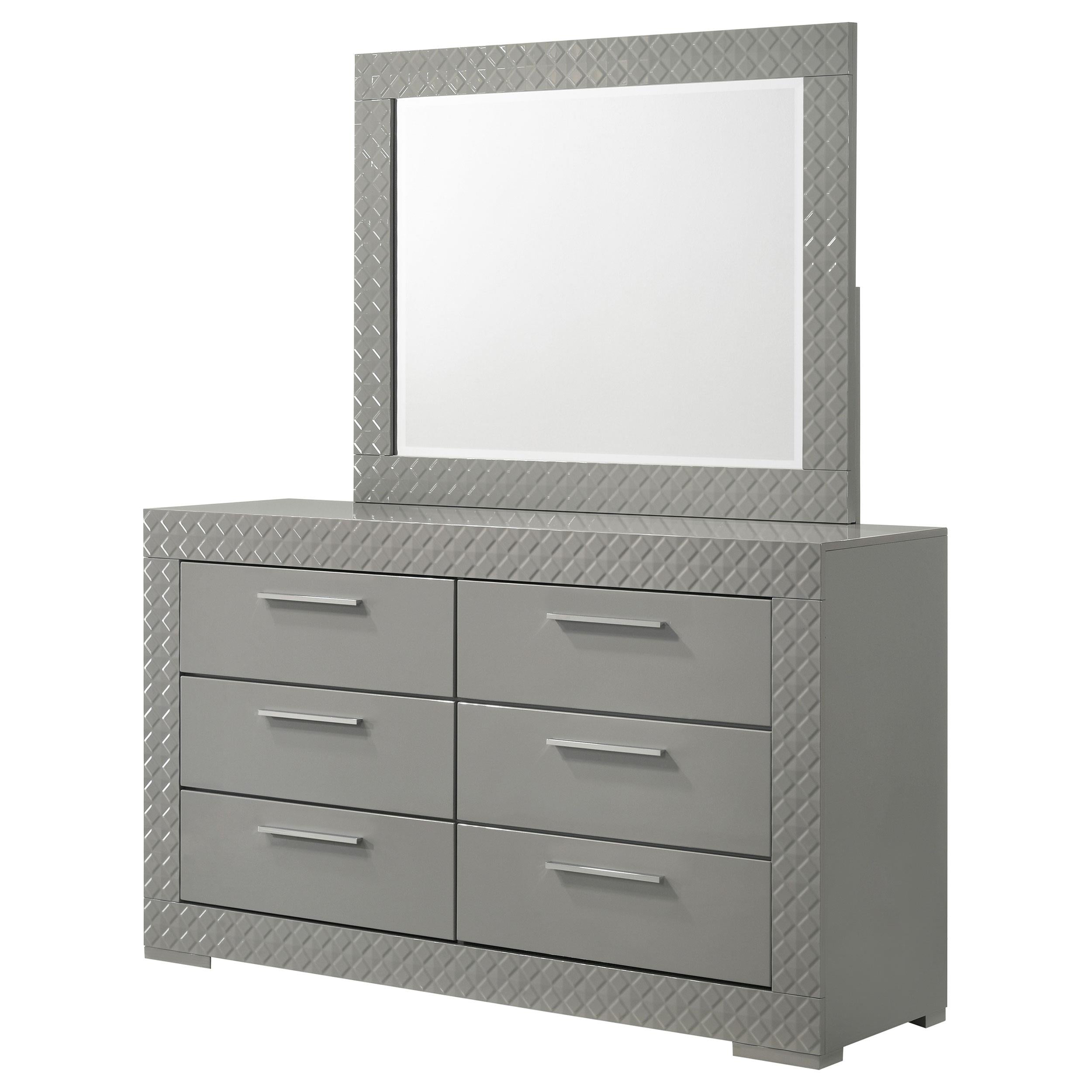 Coaster Furniture Ives 224973M 6-Drawer Dresser and Mirror - Grey High Gloss - Image 3