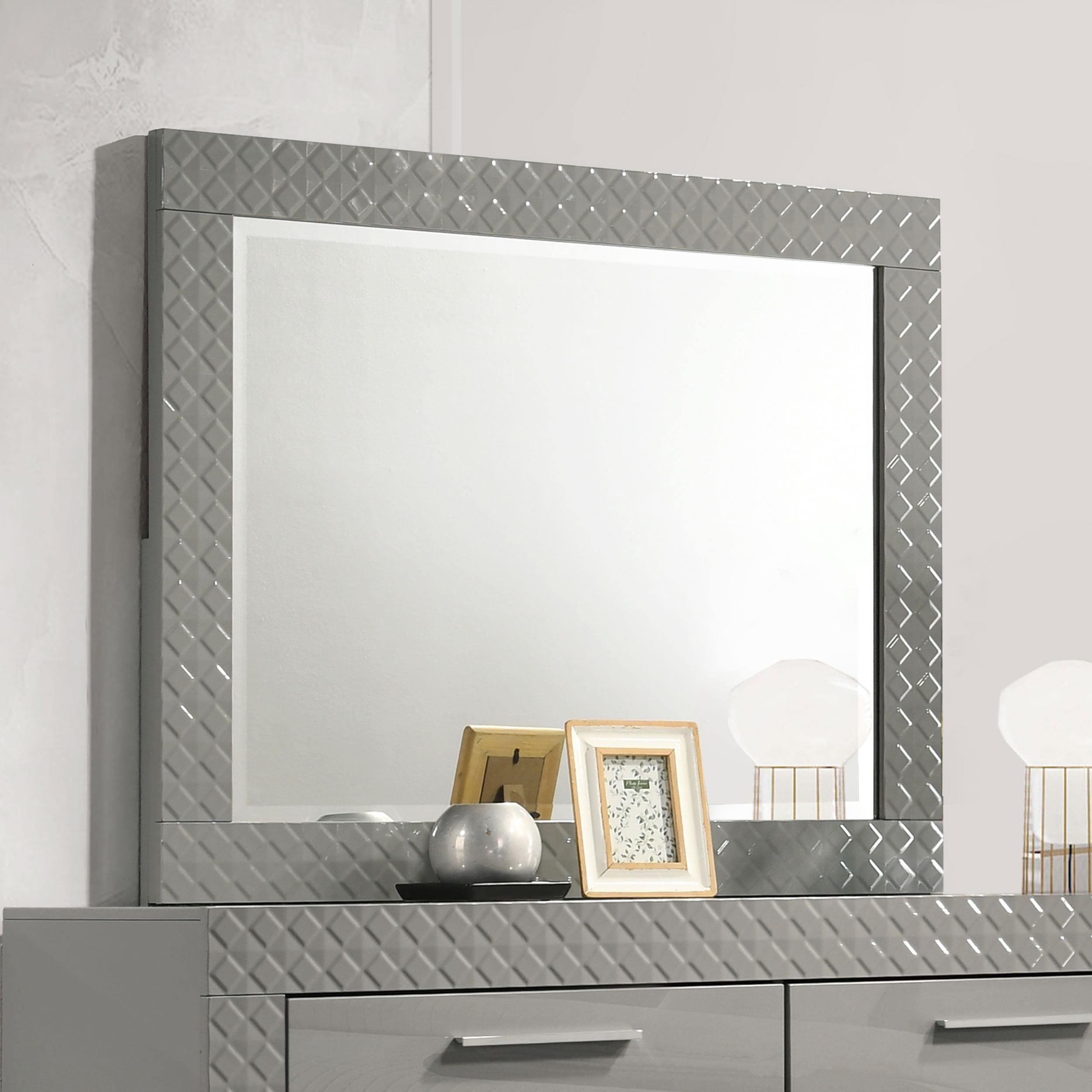Coaster Furniture Ives 224974 Dresser Mirror - Grey High Gloss - Image 3