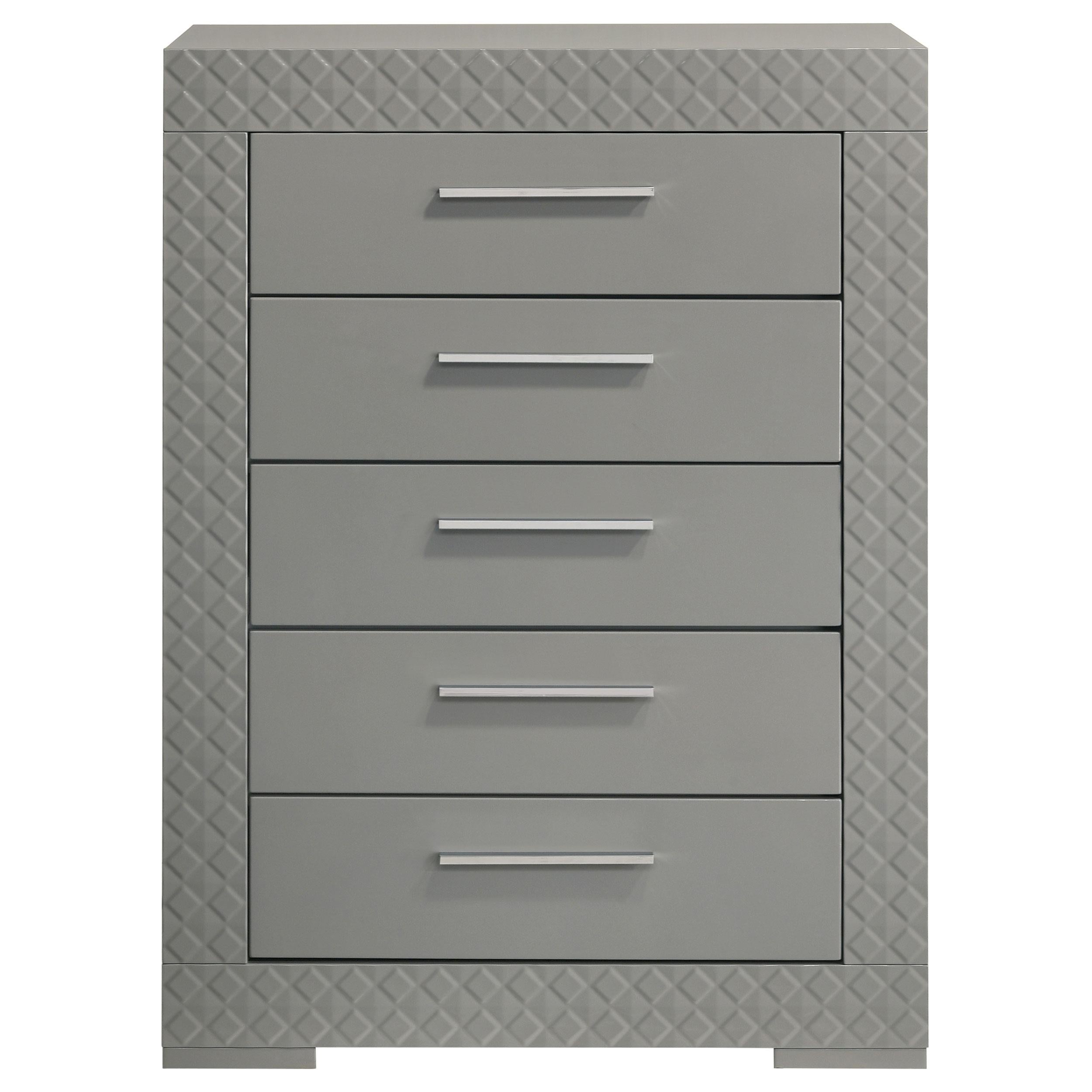 Coaster Furniture Ives 224975 5-Drawer Bedroom Chest of Drawers - Grey High Gloss - Image 2