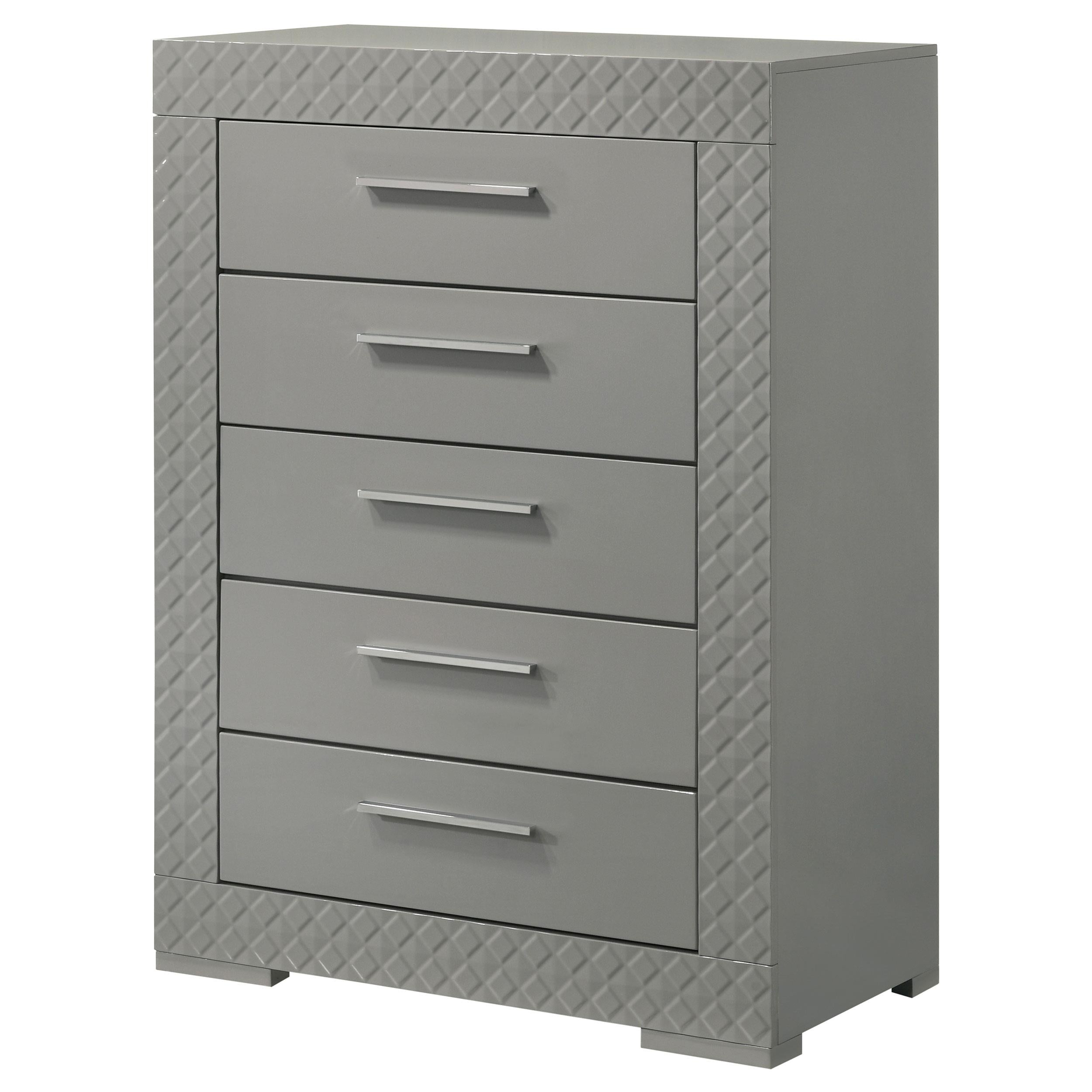 Coaster Furniture Ives 224975 5-Drawer Bedroom Chest of Drawers - Grey High Gloss - Image 3