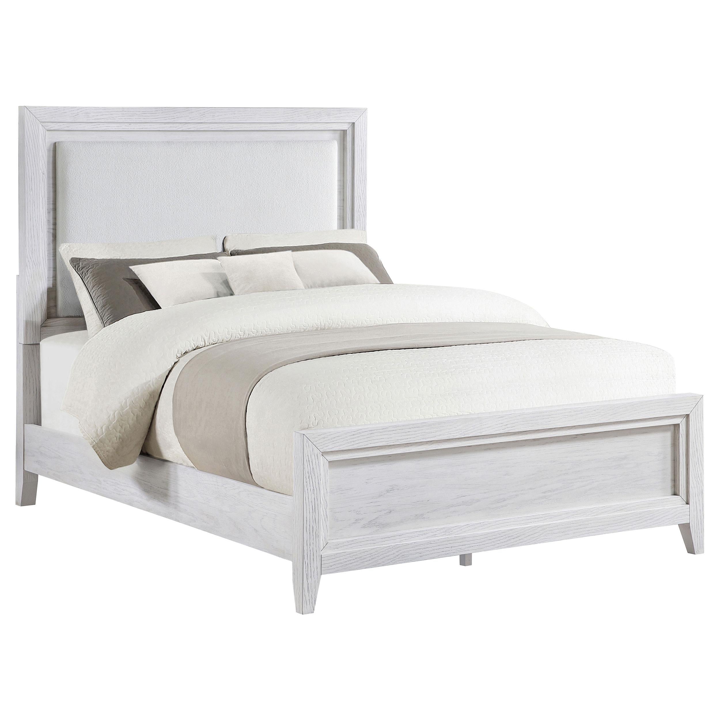 Coaster Furniture Marielle 224841Q Queen Upholstered Panel Bed - Distressed White - Image 2