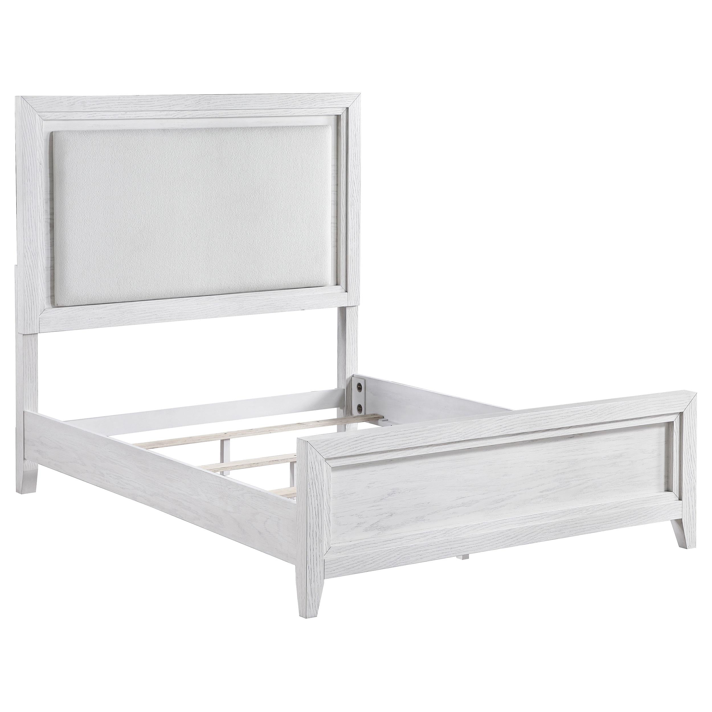 Coaster Furniture Marielle 224841KE Eastern King Upholstered Panel Bed - Distressed White - Image 1