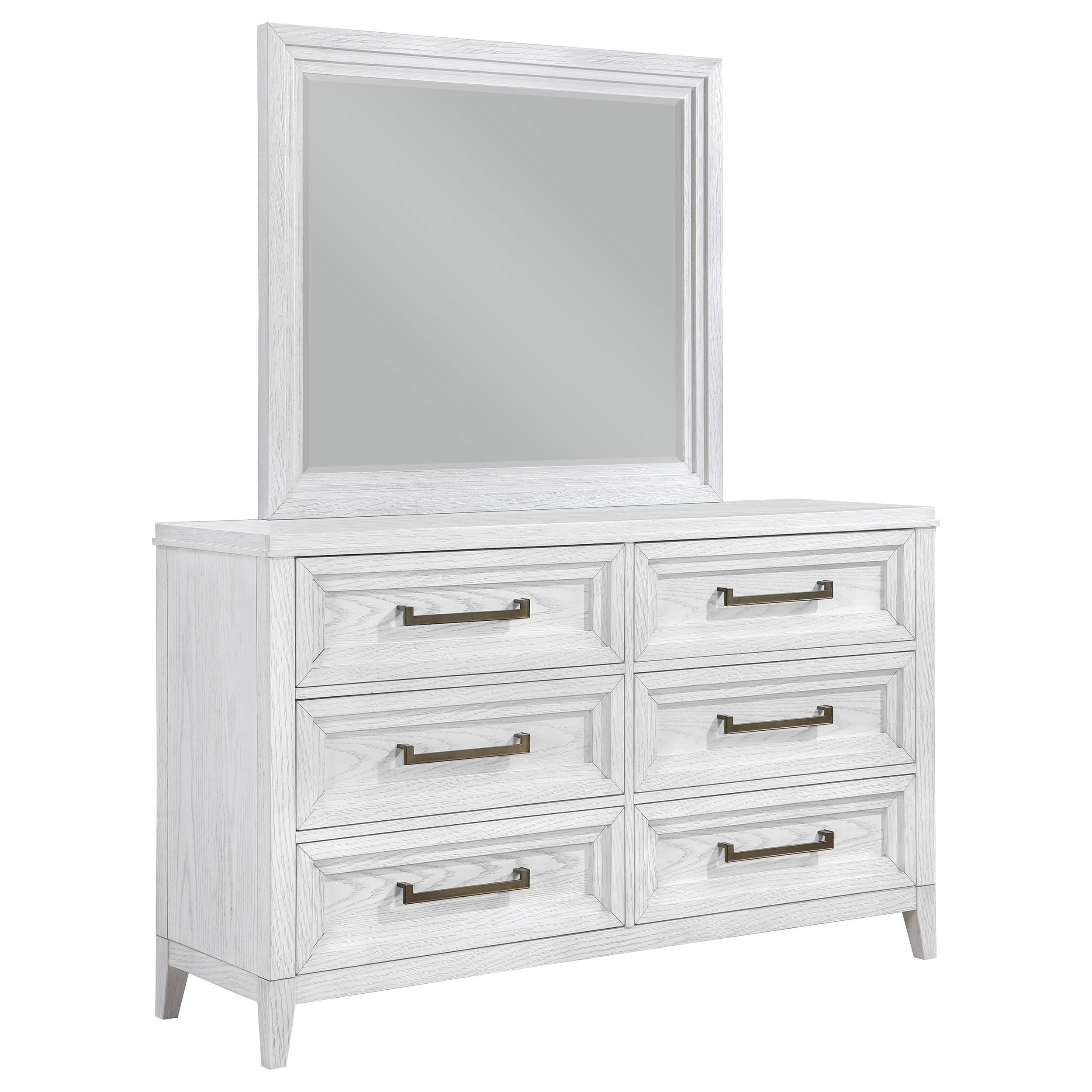 Coaster Furniture Marielle 224843M 6-Drawer Dresser with Mirror - Distressed White - Image 1