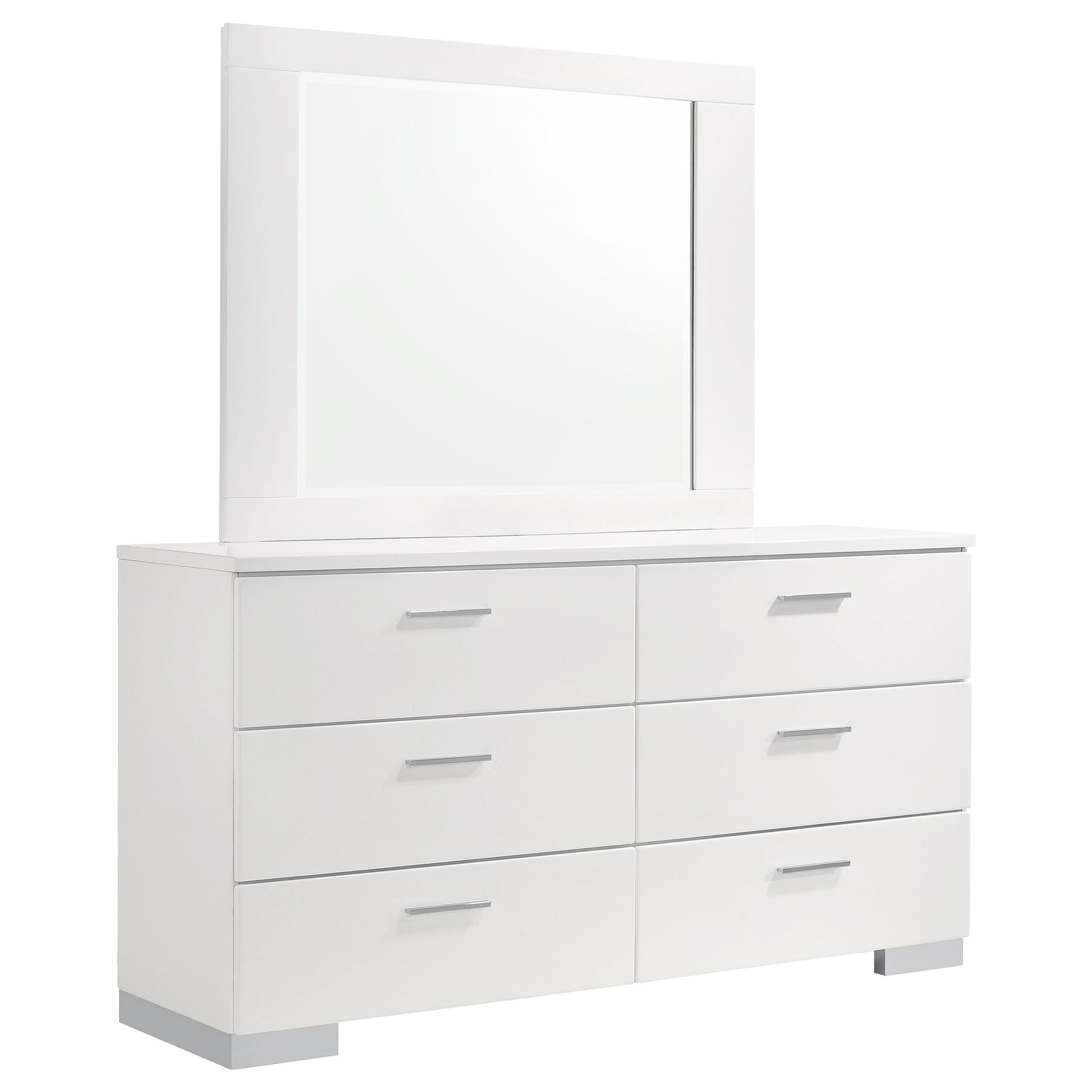 Coaster Furniture Felicity 203503M 6-Drawer Wood Dresser with Mirror - White High Gloss - Image 1