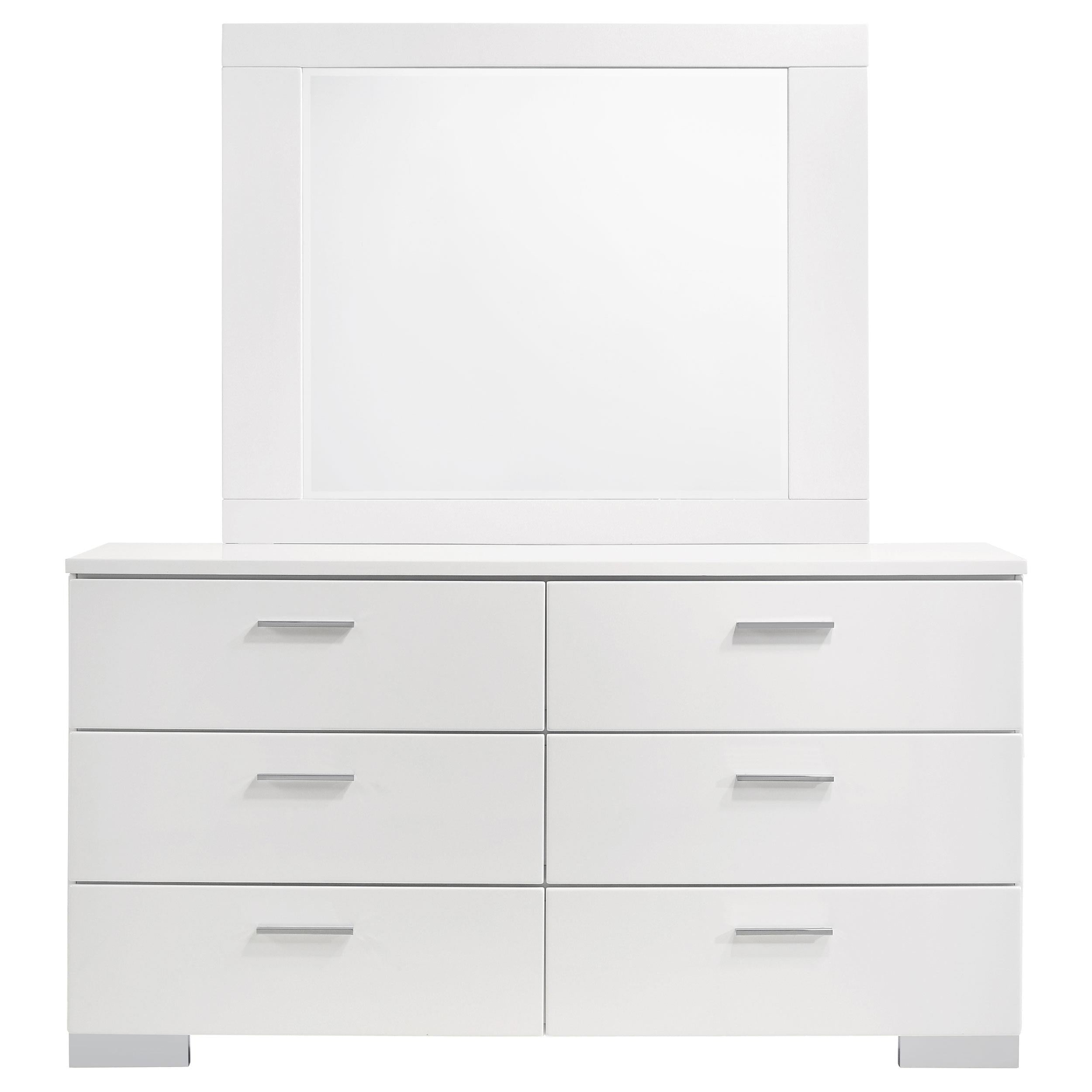 Coaster Furniture Felicity 203503M 6-Drawer Wood Dresser with Mirror - White High Gloss - Image 2