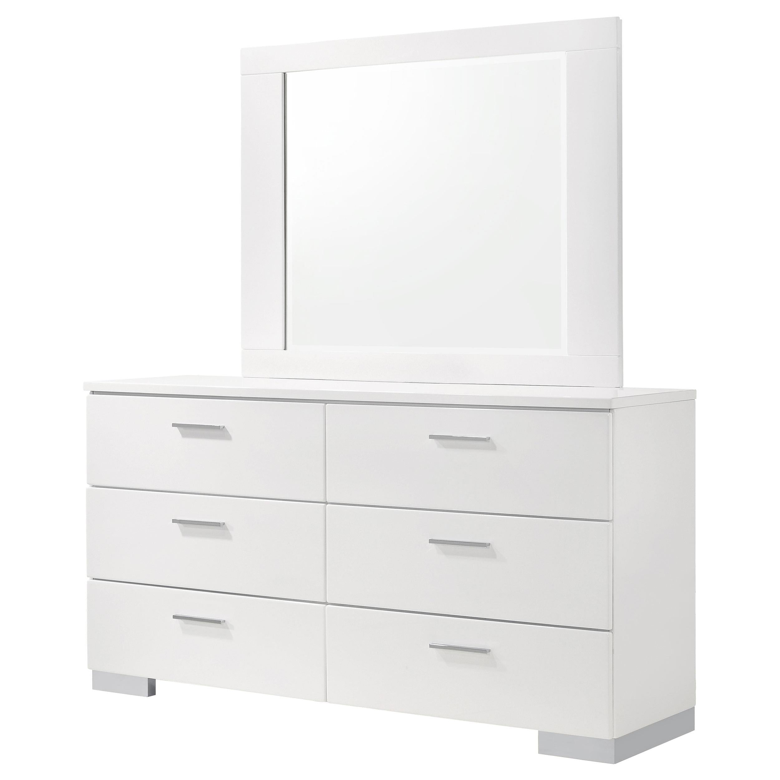 Coaster Furniture Felicity 203503M 6-Drawer Wood Dresser with Mirror - White High Gloss - Image 3