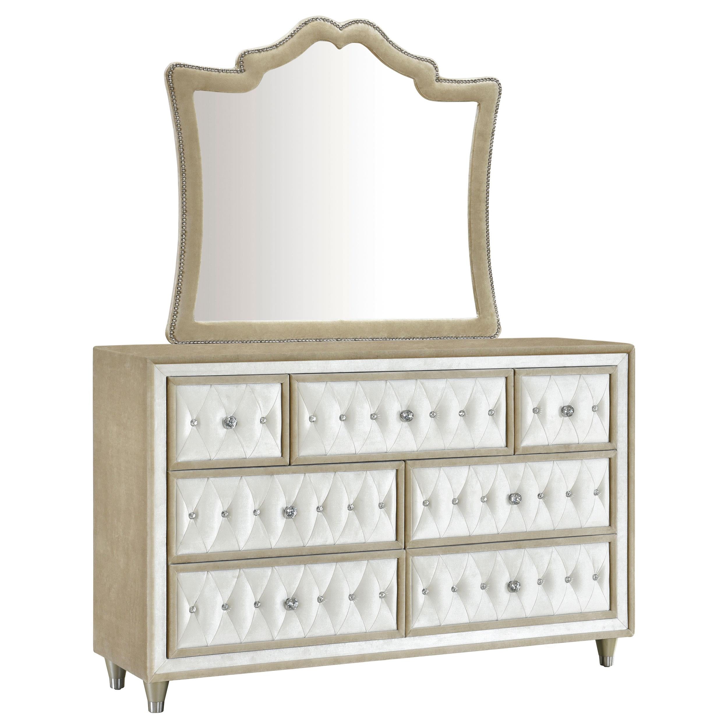 Coaster Furniture Antonella 223523M 7-Drawer Upholstered Dresser with Mirror - Ivory - Image 1