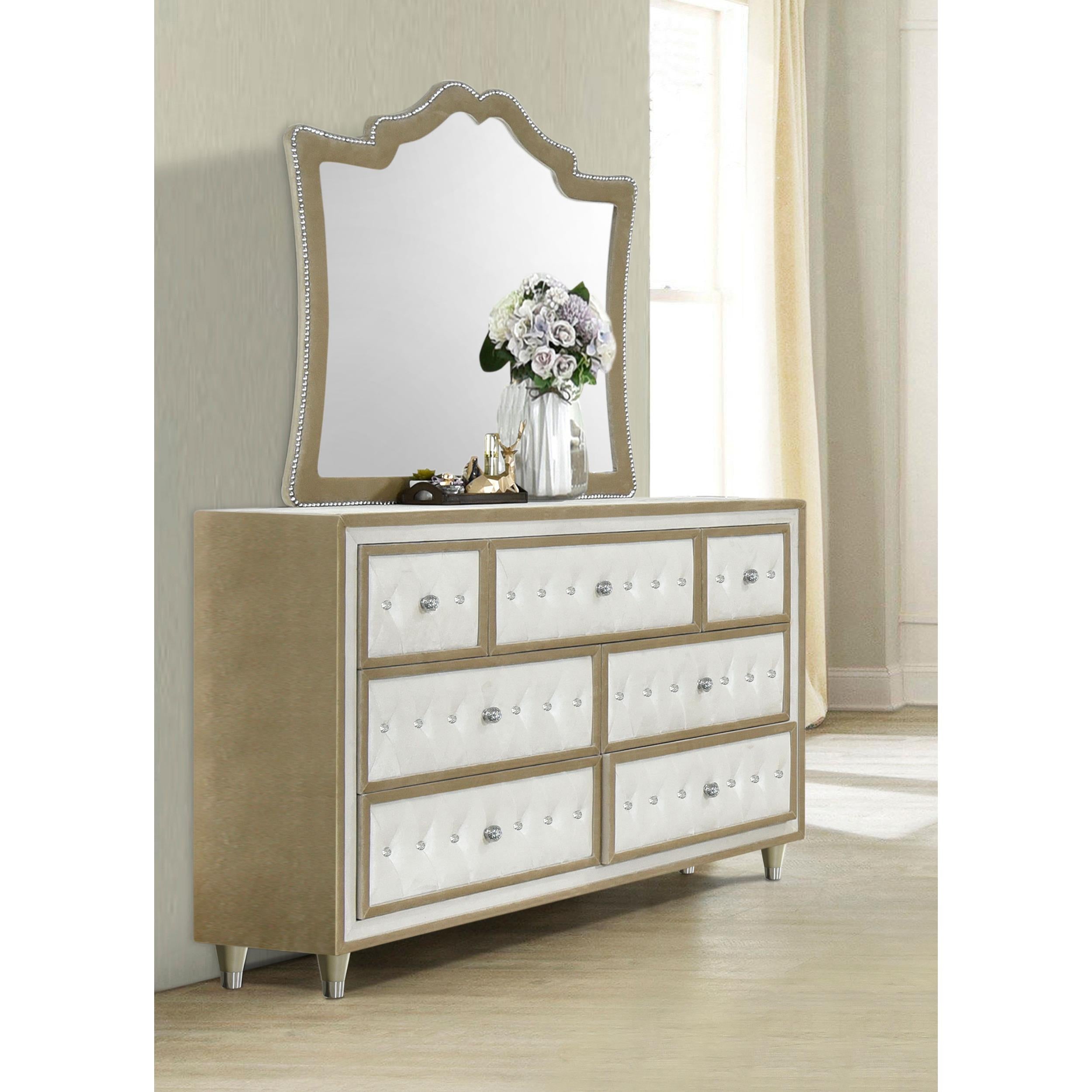 Coaster Furniture Antonella 223523M 7-Drawer Upholstered Dresser with Mirror - Ivory - Image 2