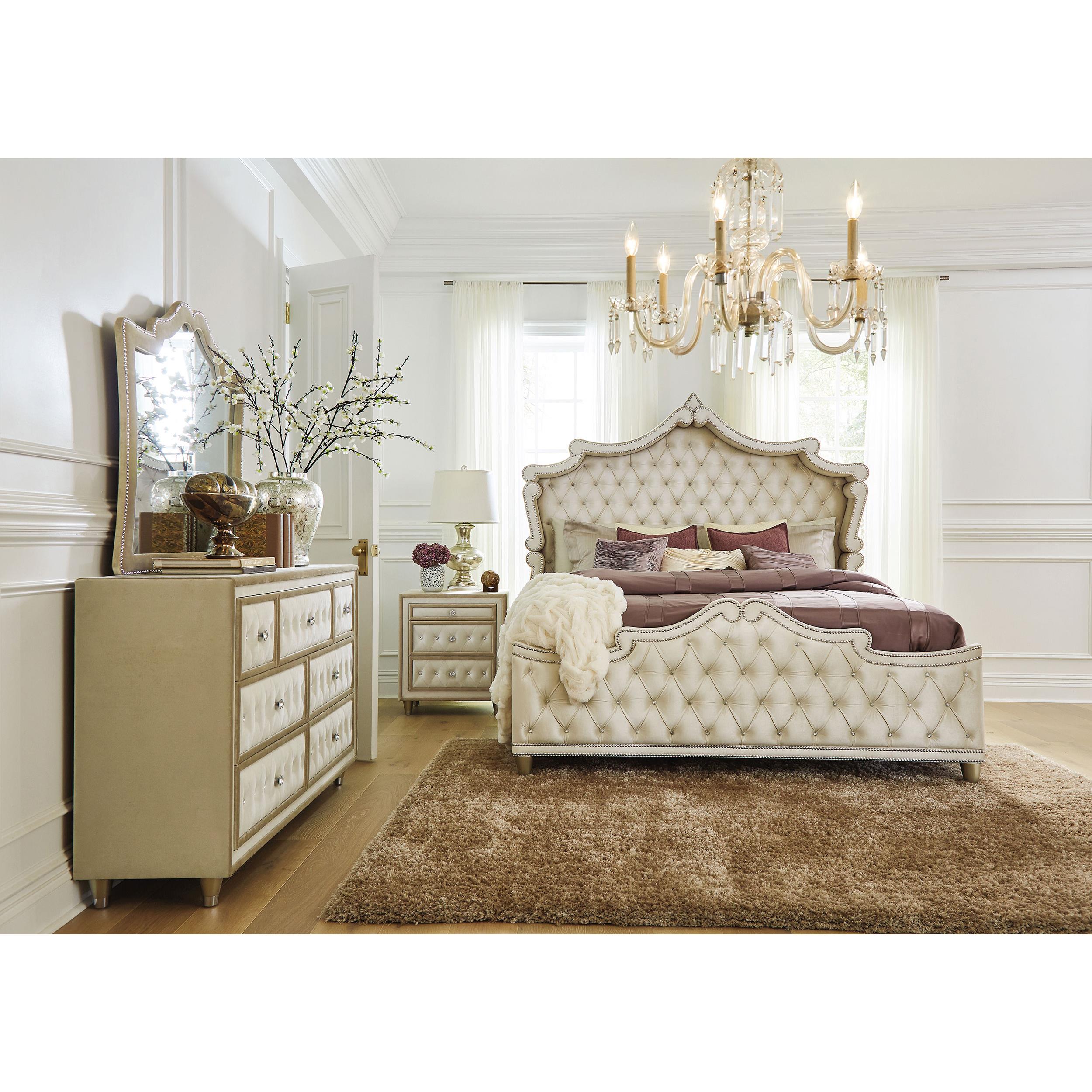 Coaster Furniture Antonella 223523M 7-Drawer Upholstered Dresser with Mirror - Ivory - Image 3