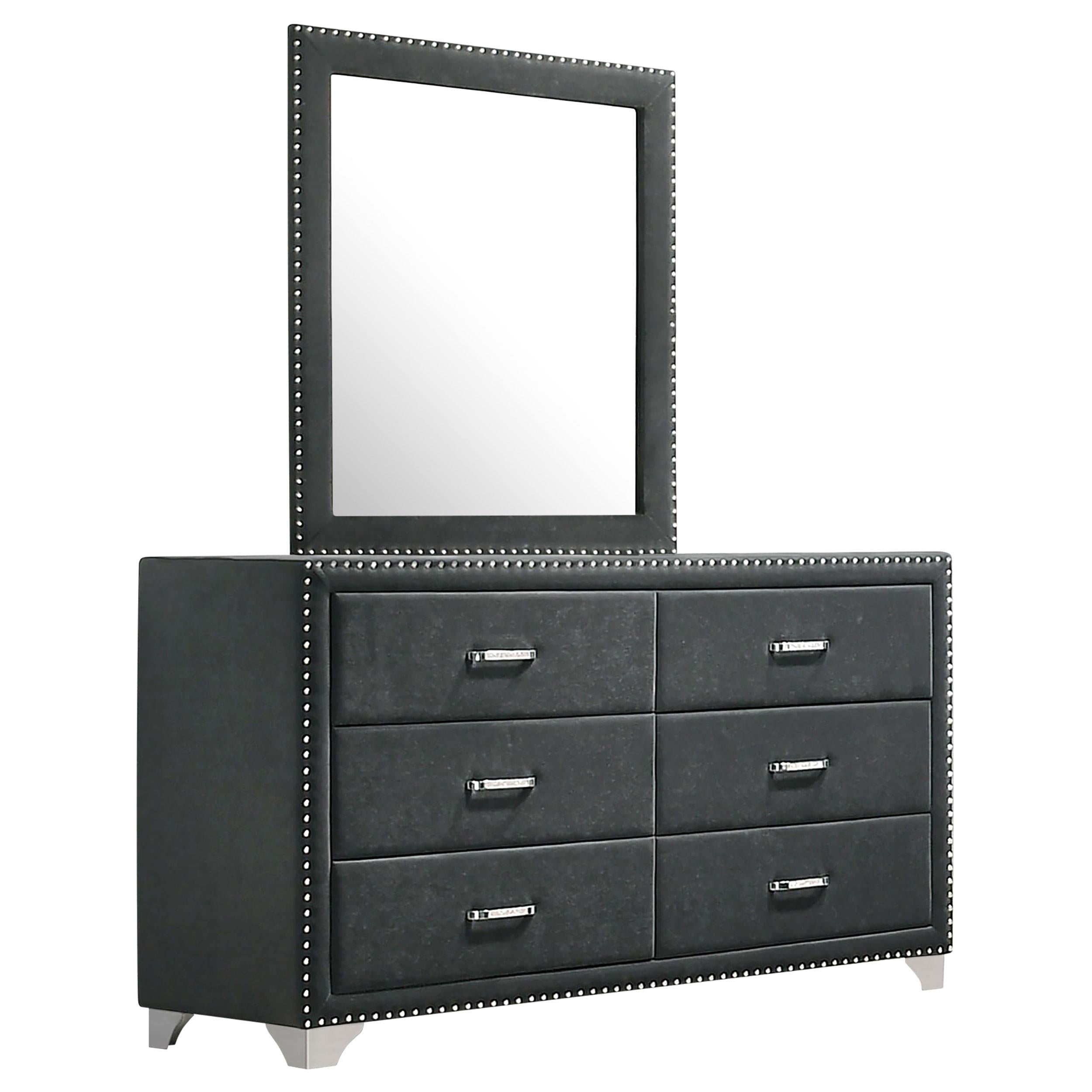 Coaster Furniture Melody 223383M 6-Drawer Upholstered Dresser with Mirror - Grey - Image 1