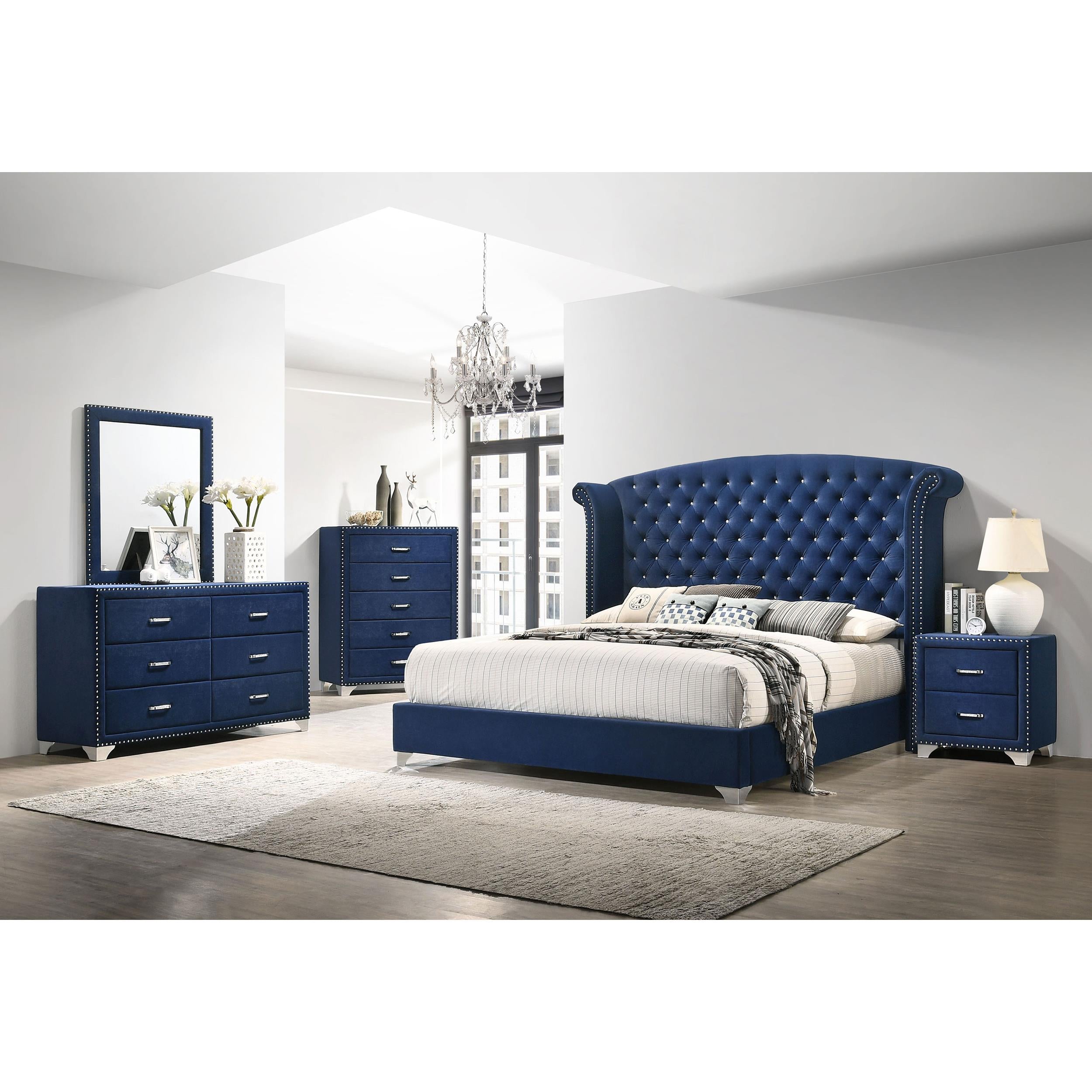 Coaster Furniture Melody 223373M 6-Drawer Upholstered Dresser with Mirror - Pacific Blue - Image 3