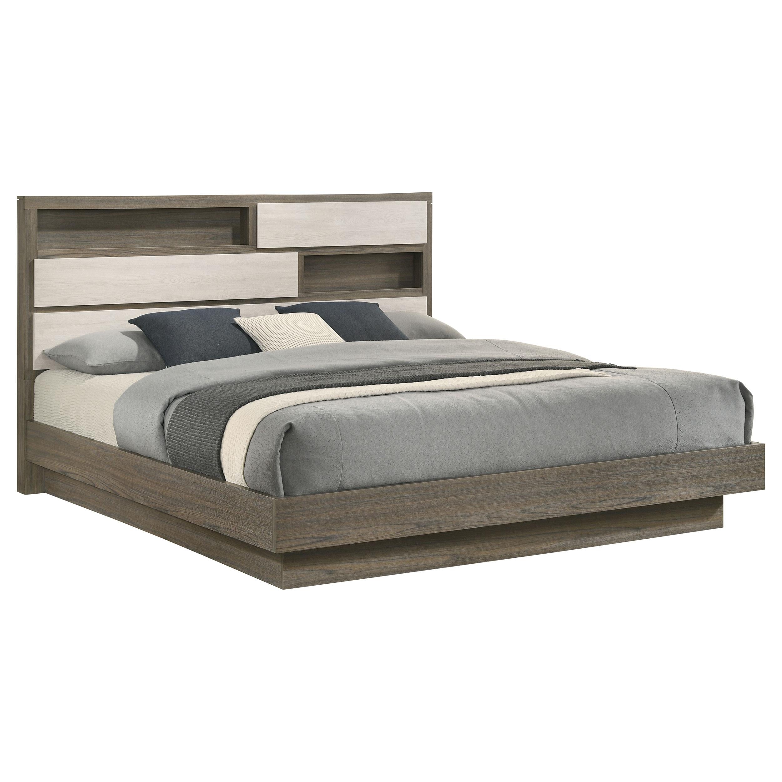 Coaster Furniture Fenwick 224981KE Eastern King Bed Bookcase Headboard - Grey Oak - Image 2