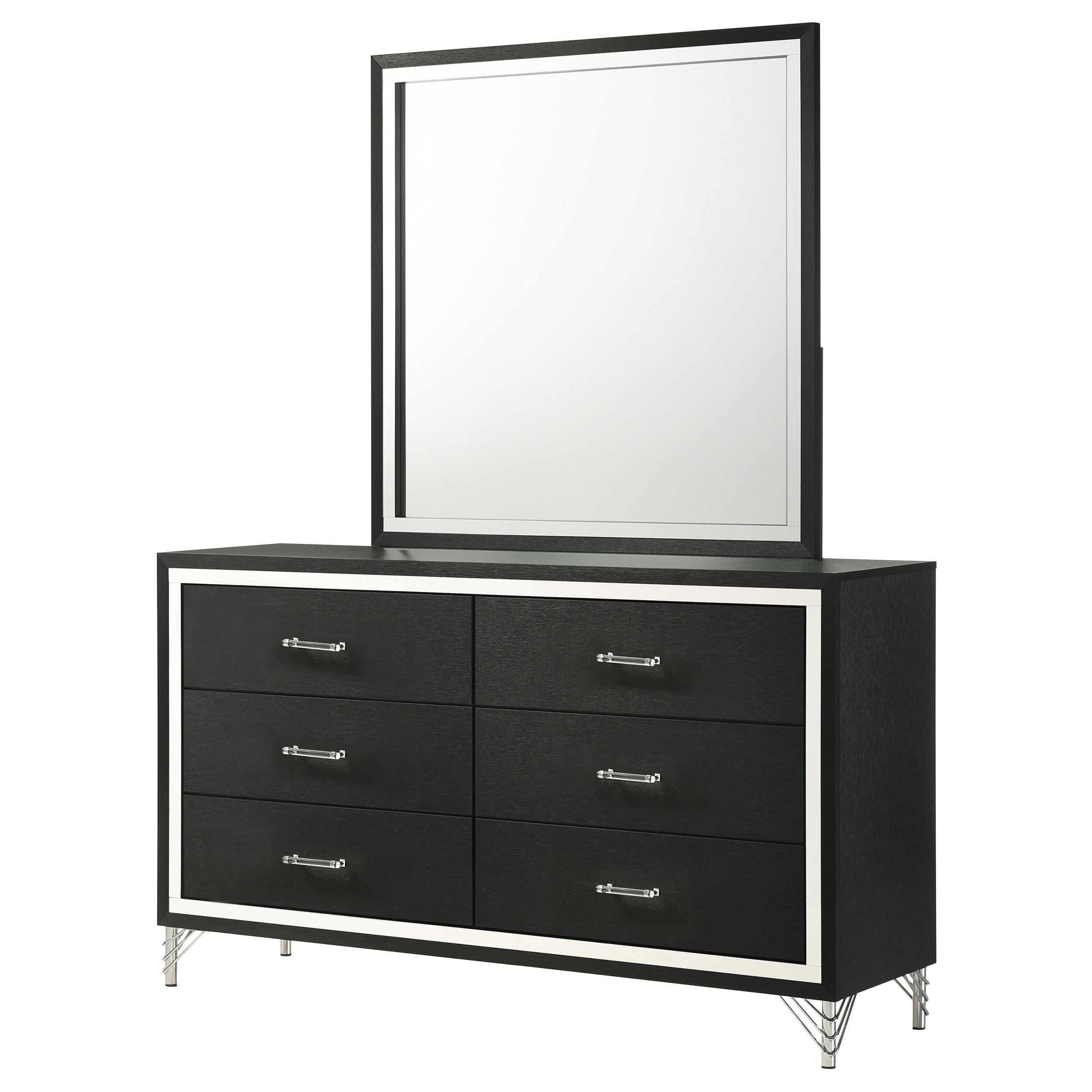 Coaster Furniture Lucia 224993M 6-Drawer Dresser and Mirror - Black - Image 3
