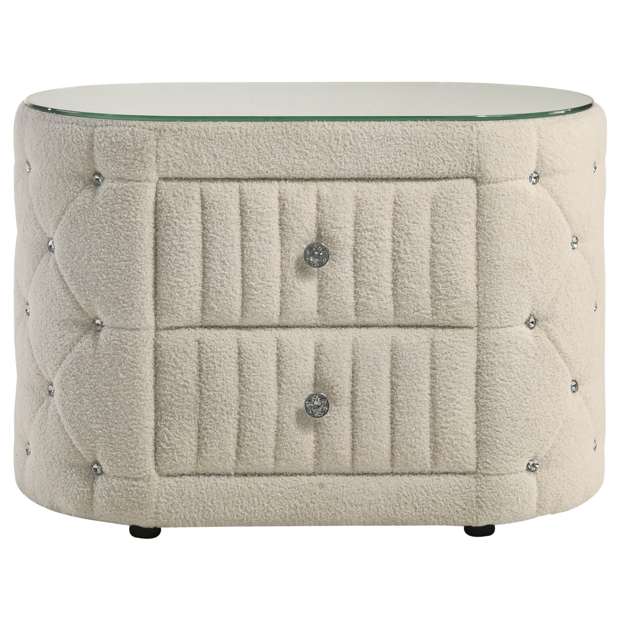 Coaster Furniture Sonya 360112 2-Drawer Upholstered Nightstand Bedside Table - Ivory - Image 1