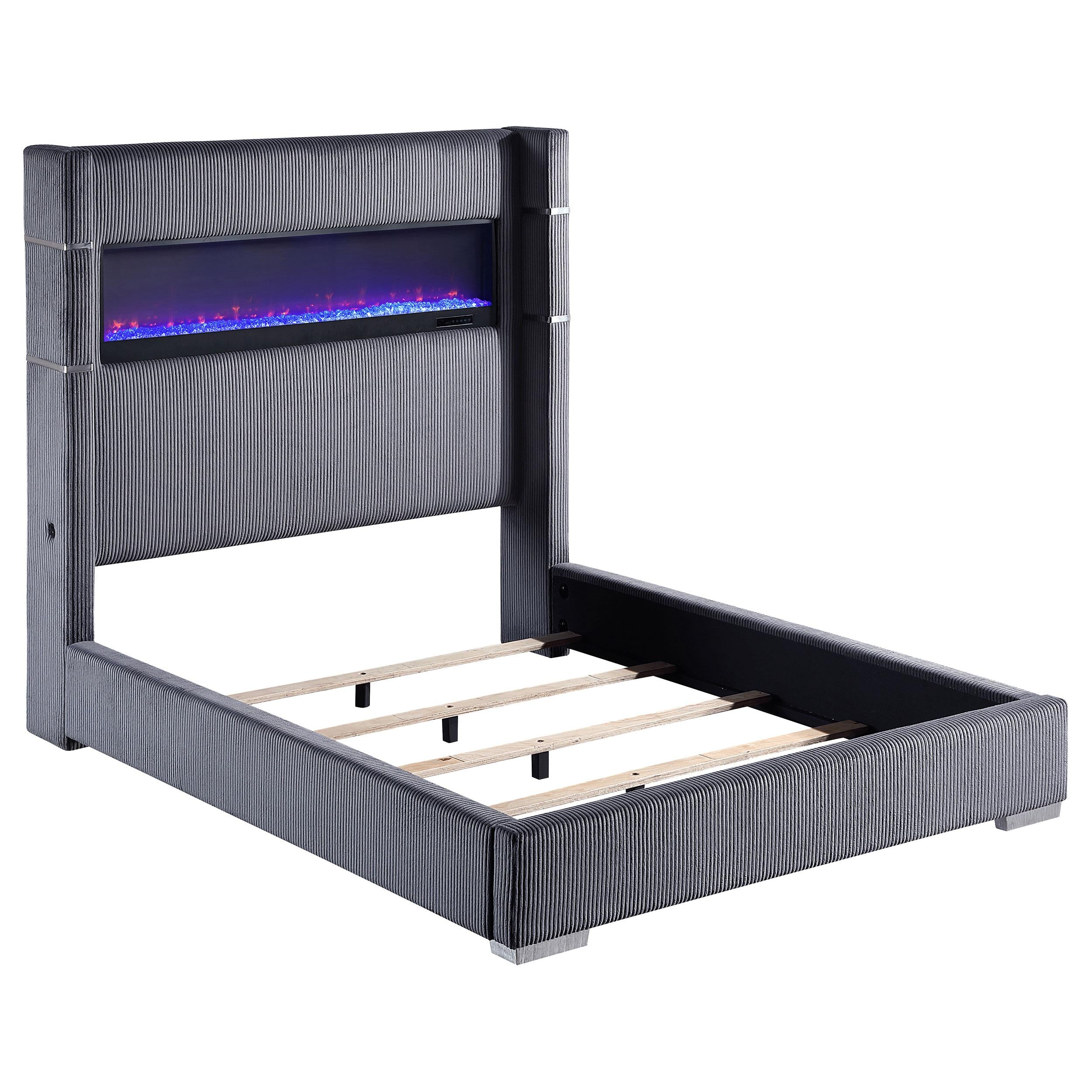 Coaster Furniture Tisdall 306030Q Upholstered Queen Flame Visualizer Bed - Grey - Image 1