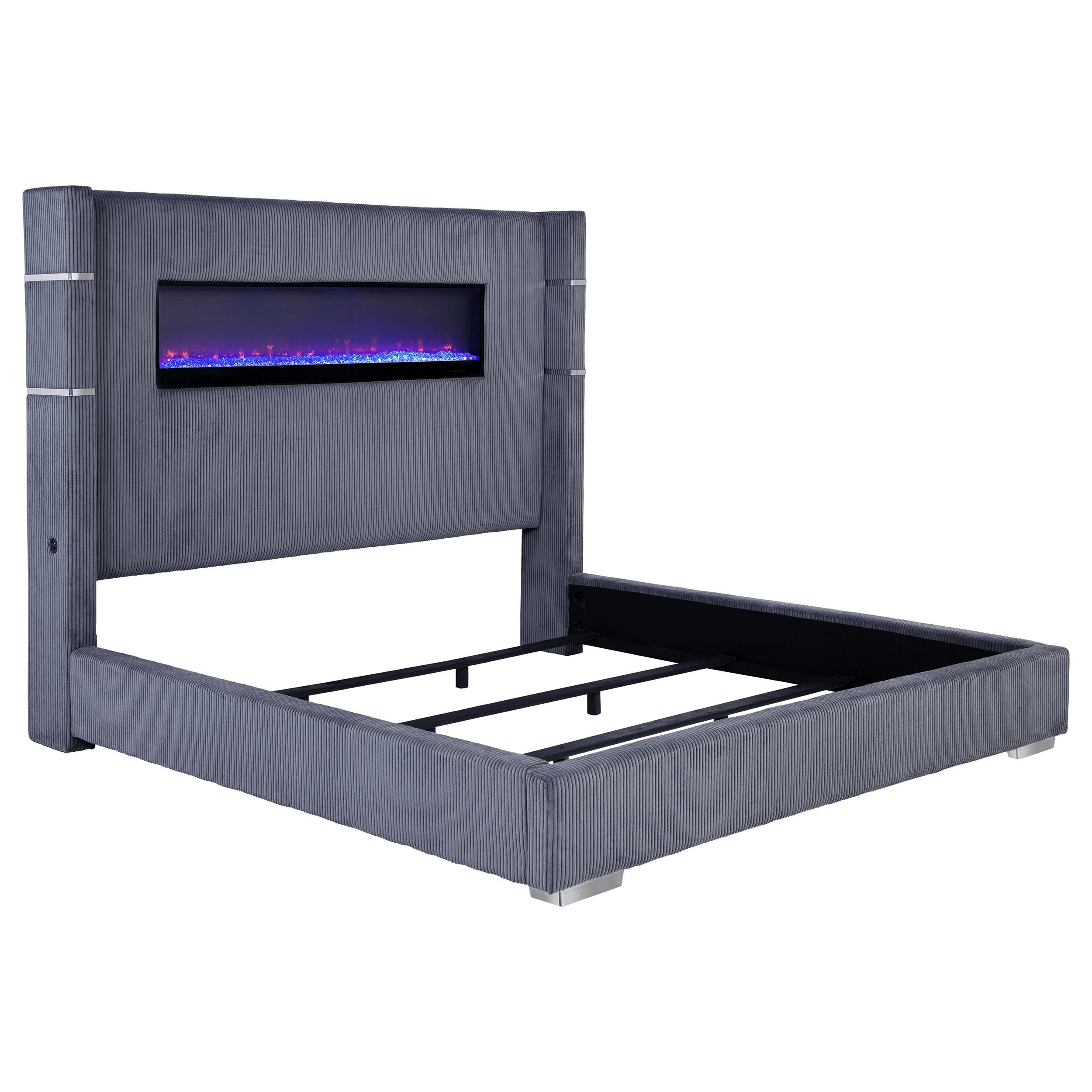 Coaster Furniture Tisdall 306030KE Upholstered Eastern King Flame Visualizer Bed - Grey - Image 1