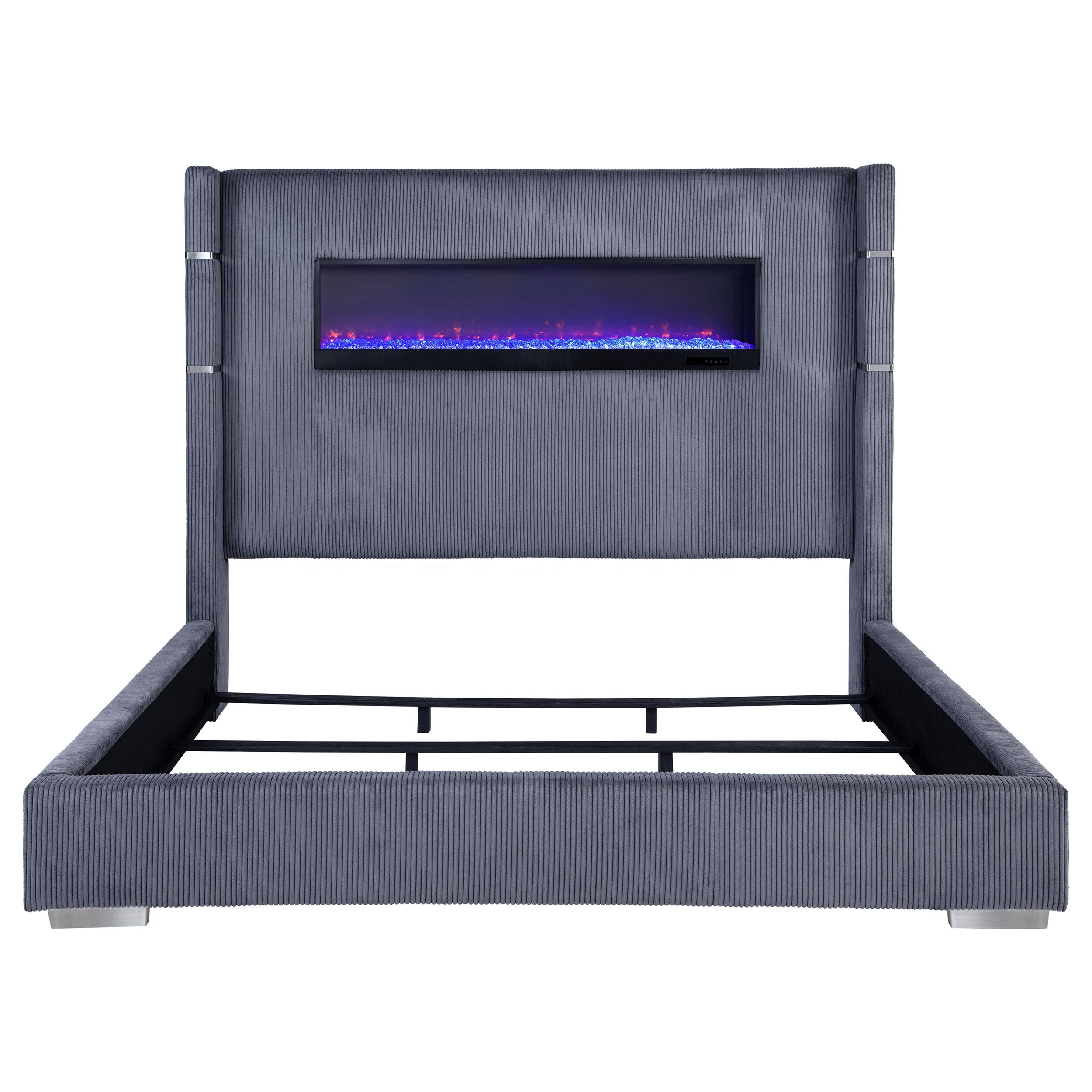Coaster Furniture Tisdall 306030KE Upholstered Eastern King Flame Visualizer Bed - Grey - Image 3